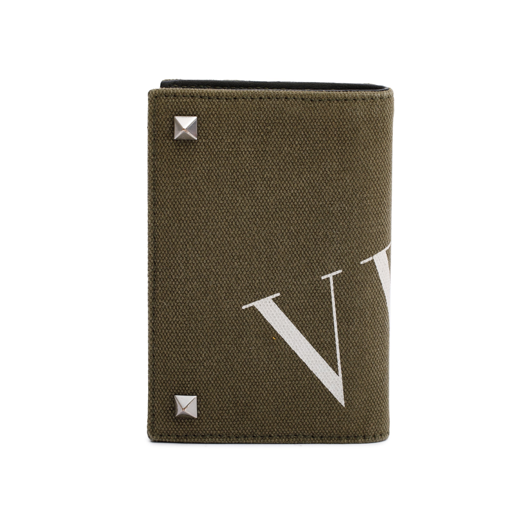 Valentino Green Canvas VLTN Rockstud Card Holder w/ Box