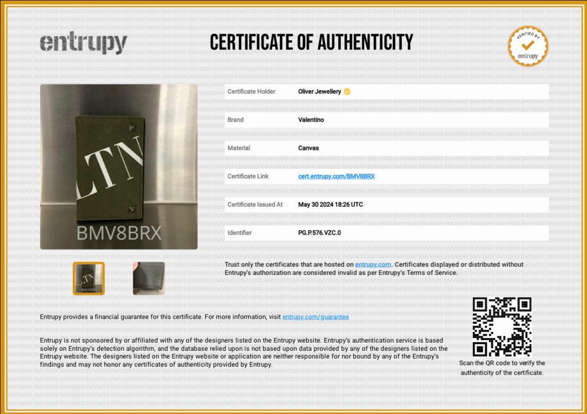 Valentino Green Canvas VLTN Rockstud Card Holder w/ Box