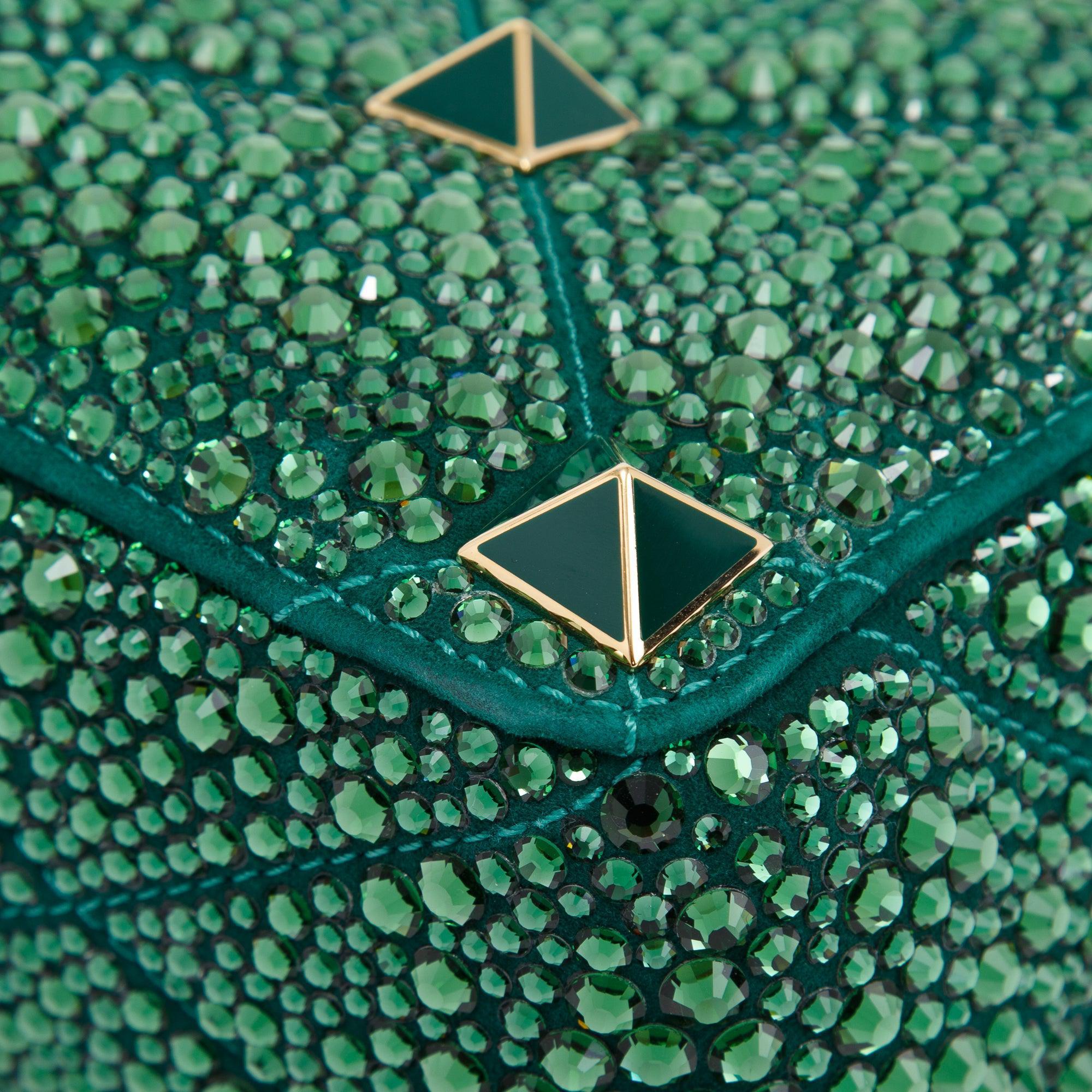 Valentino Green Medium Crystal Roman Stud Shoulder Bag