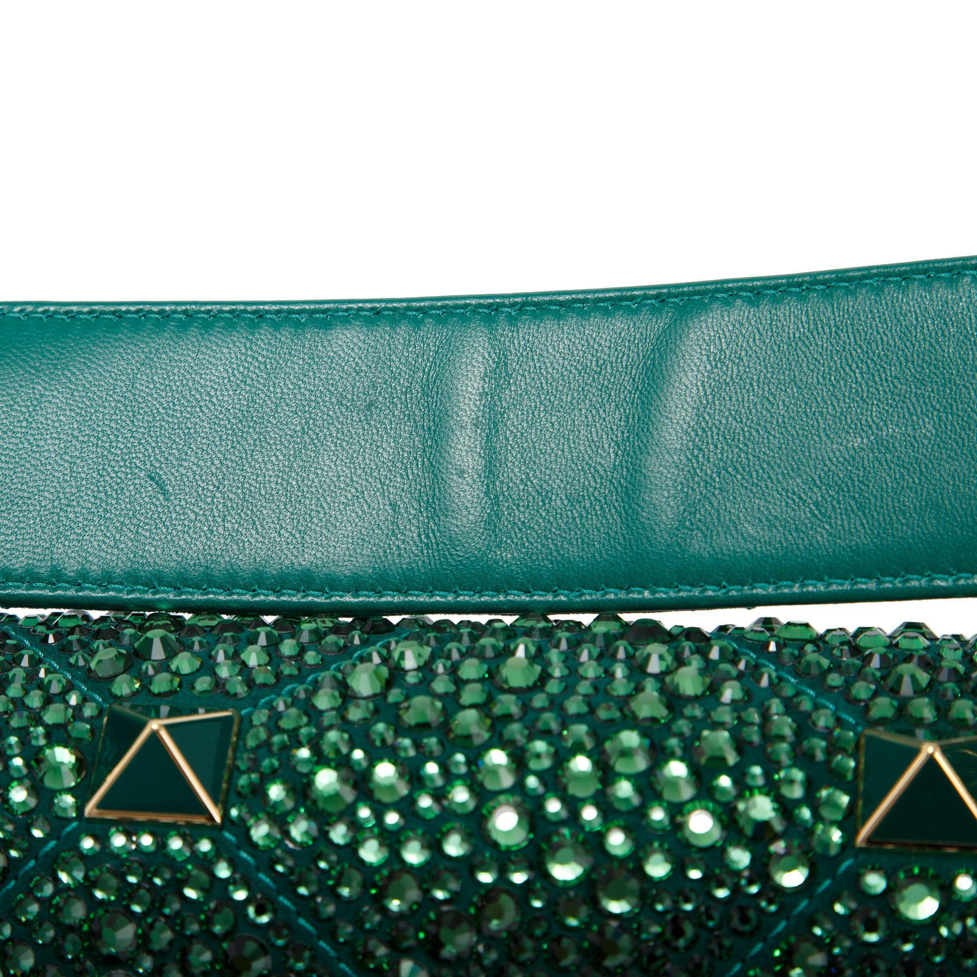 Valentino Green Medium Crystal Roman Stud Shoulder Bag