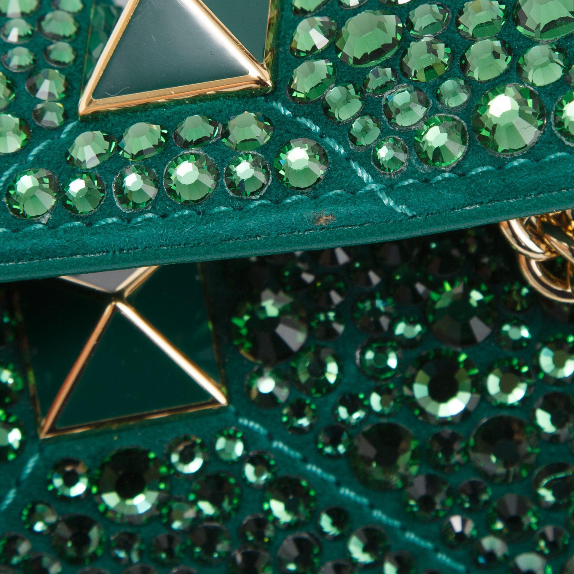 Valentino Green Medium Crystal Roman Stud Shoulder Bag