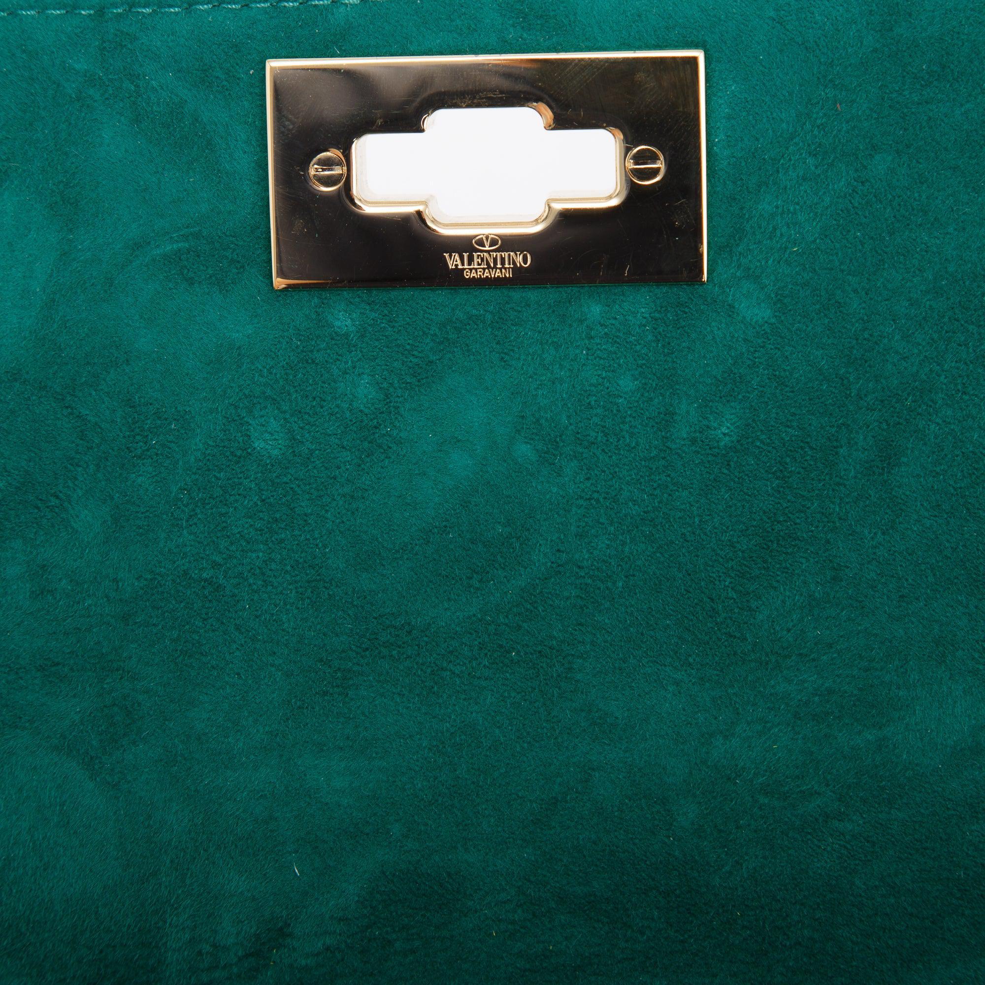 Valentino Green Medium Crystal Roman Stud Shoulder Bag