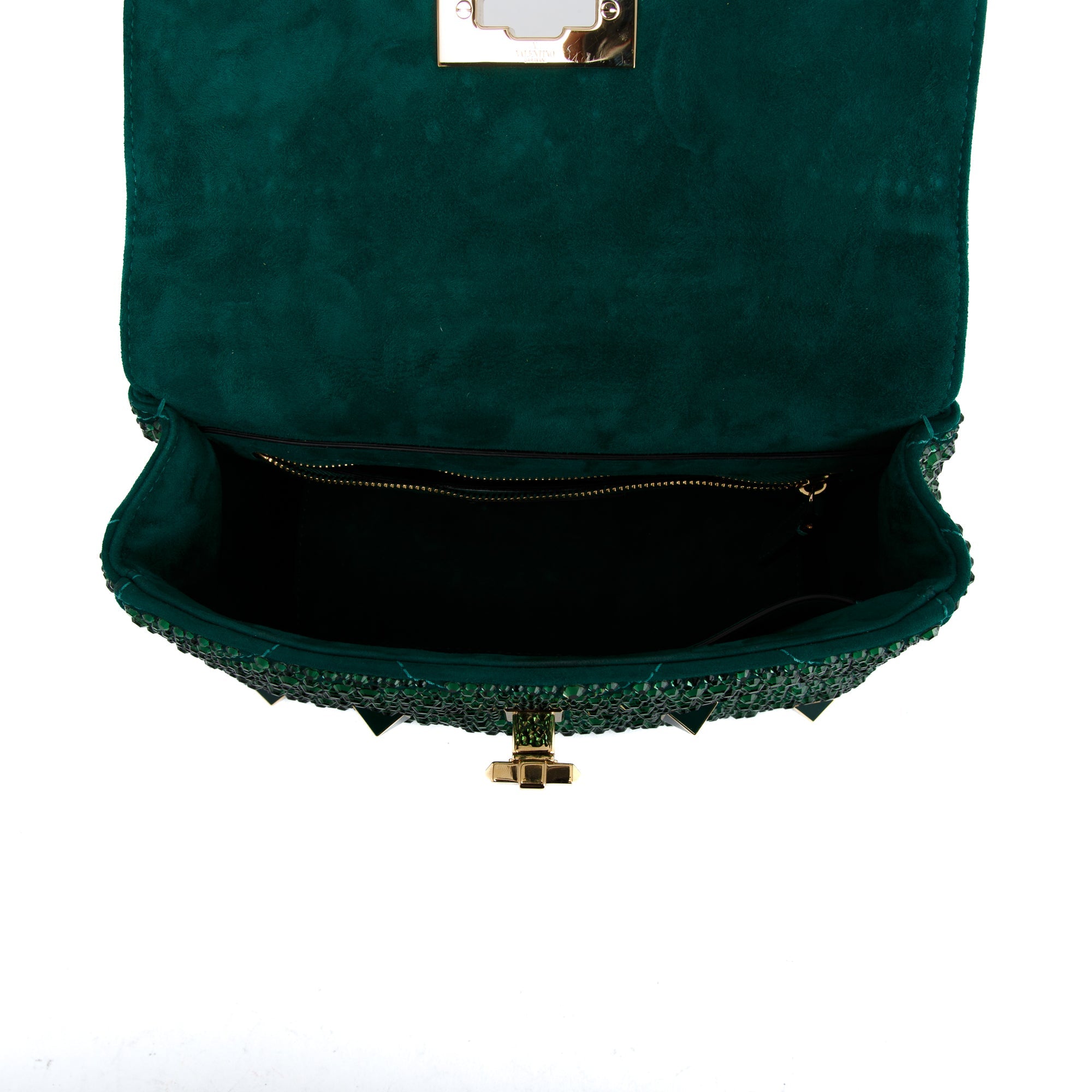 Valentino Green Medium Crystal Roman Stud Shoulder Bag