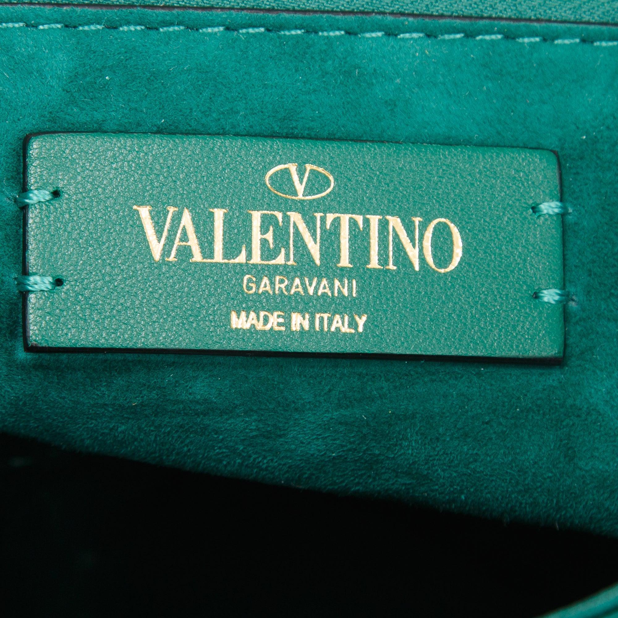Valentino Green Medium Crystal Roman Stud Shoulder Bag