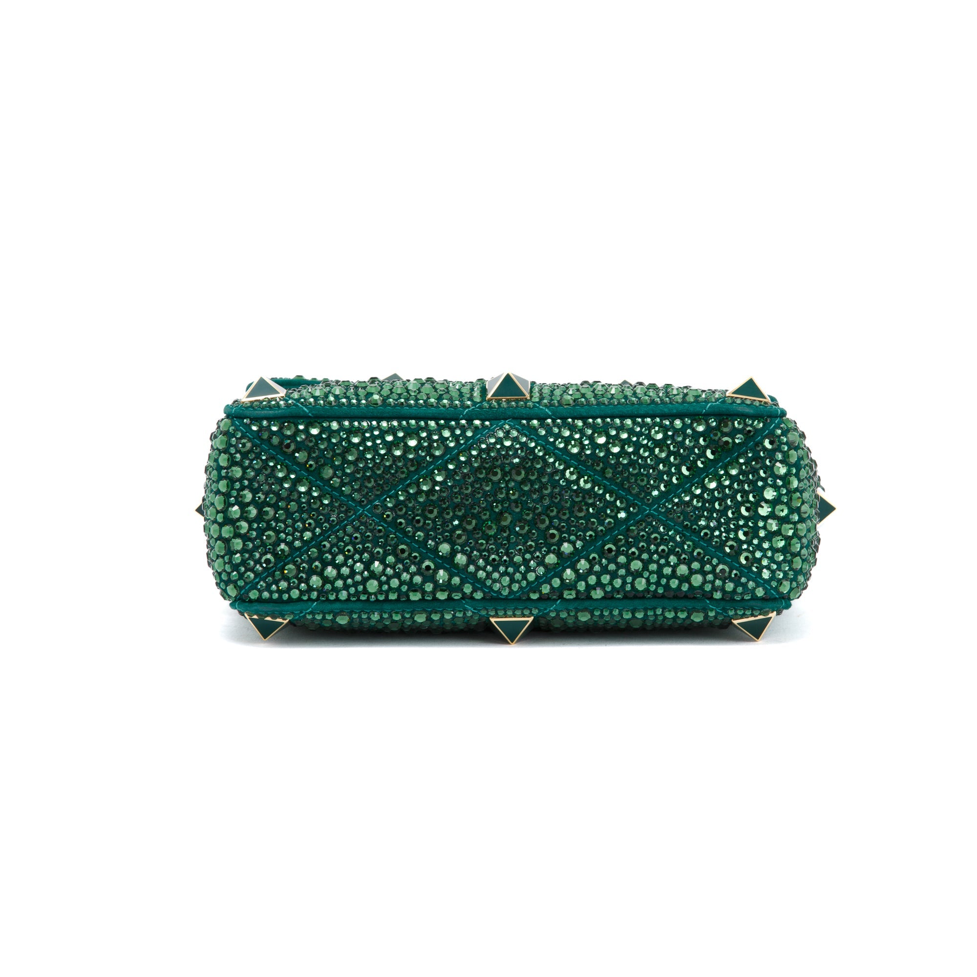 Valentino Green Medium Crystal Roman Stud Shoulder Bag