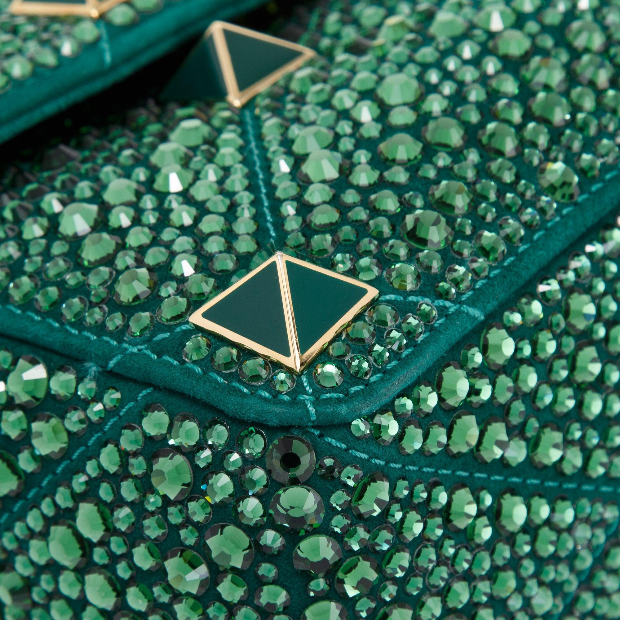 Valentino Green Medium Crystal Roman Stud Shoulder Bag
