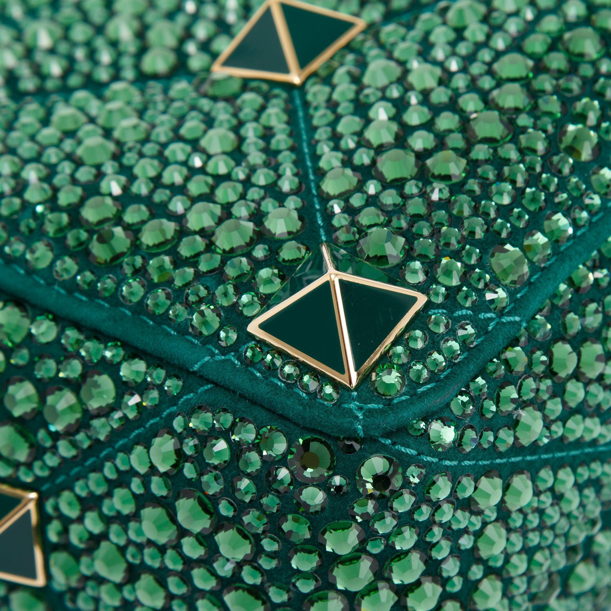 Valentino Green Medium Crystal Roman Stud Shoulder Bag