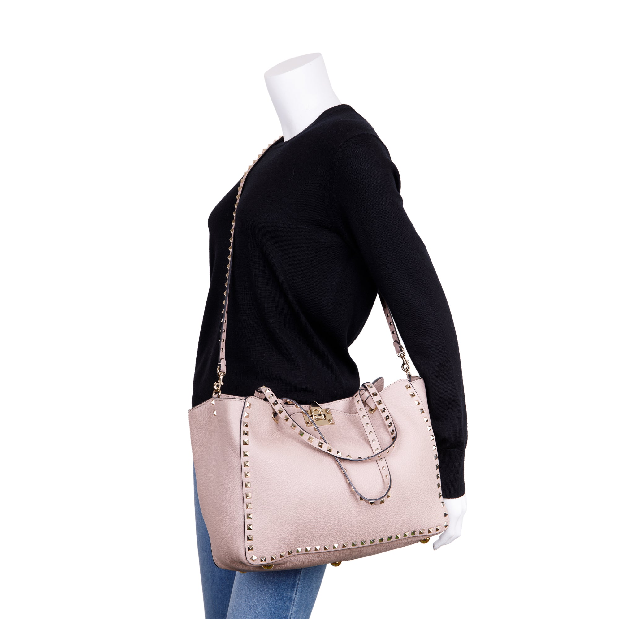 Valentino Medium Grainy Calfskin Rockstud Tote Bag w/ Strap