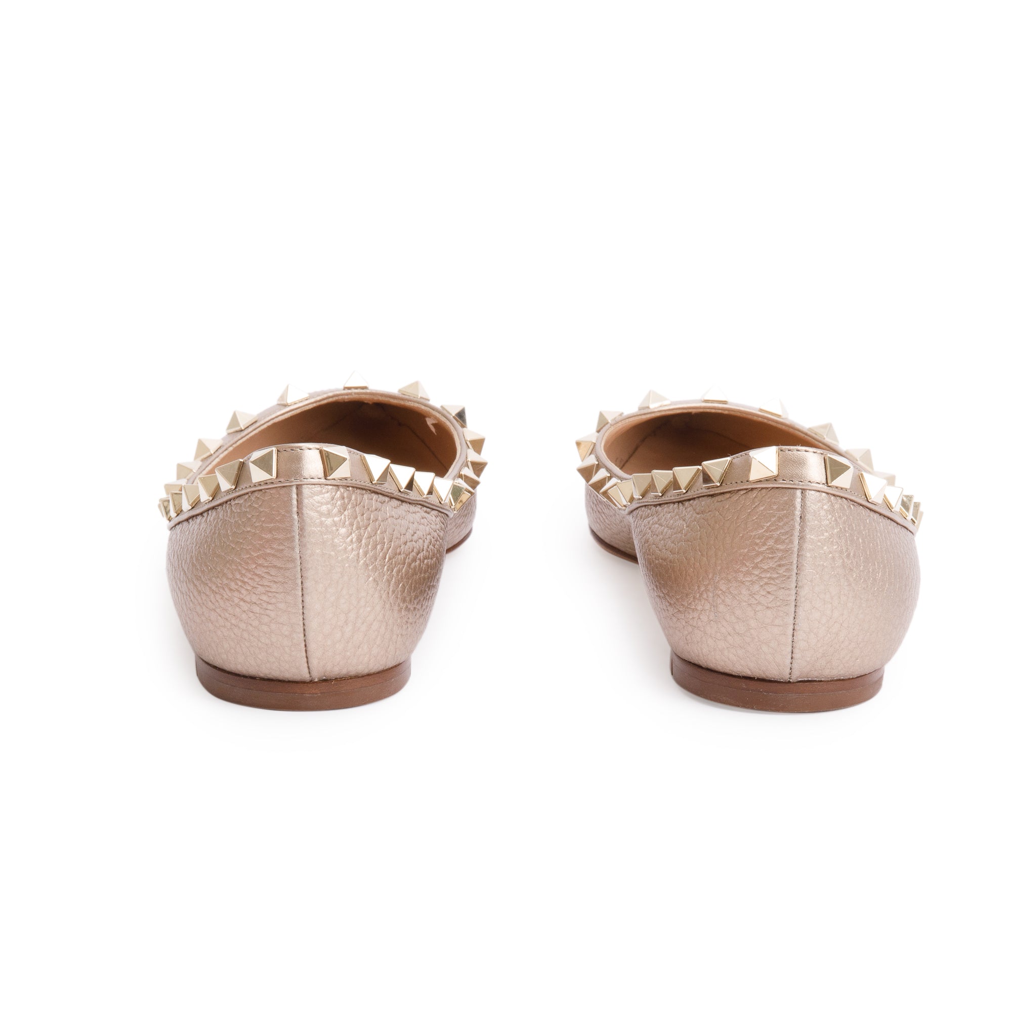 Valentino Metallic Gold Grained Leather Rockstud Ballet Flat Shoes, Size 38 w/ Box