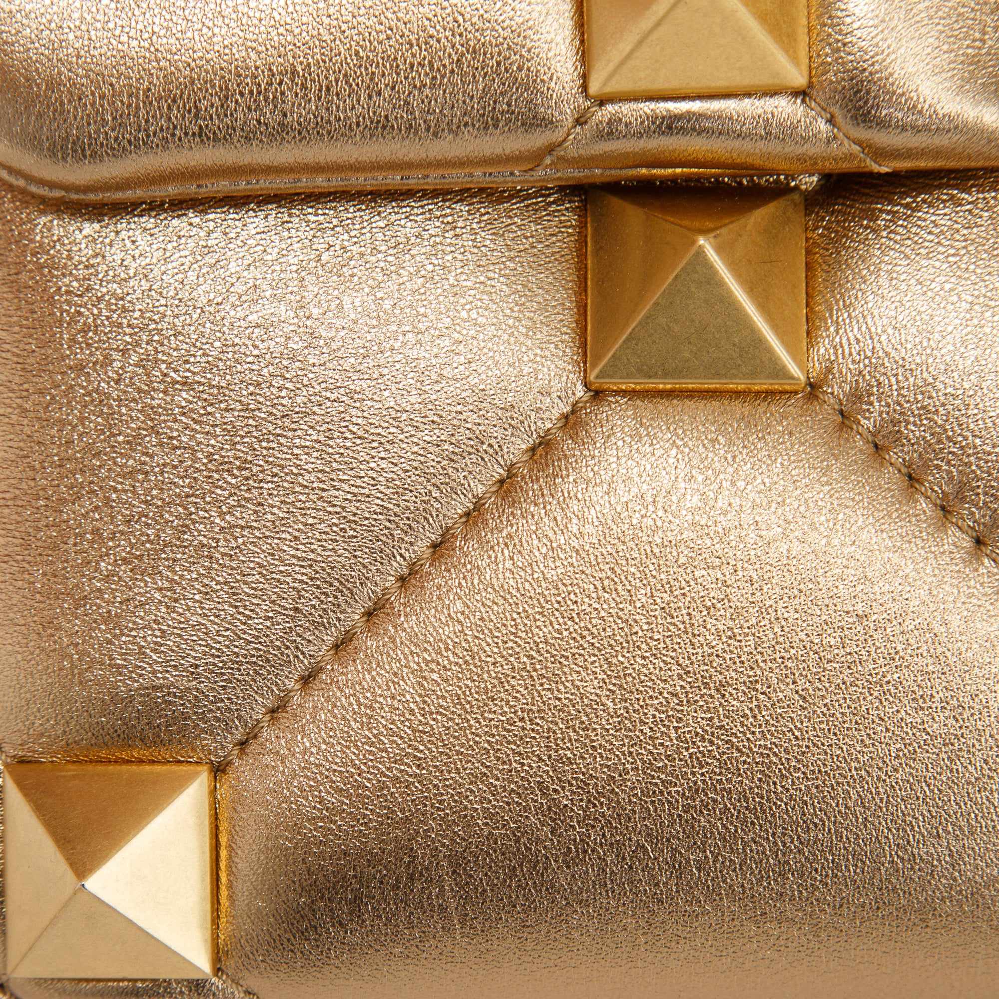 Valentino Metallic Gold Medium Roman Stud Shoulder Bag