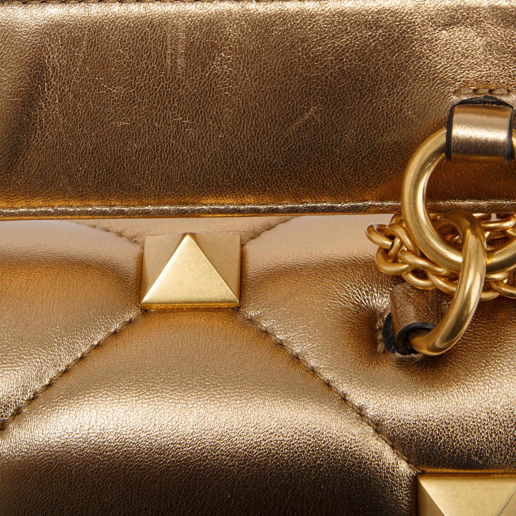Valentino Metallic Gold Medium Roman Stud Shoulder Bag