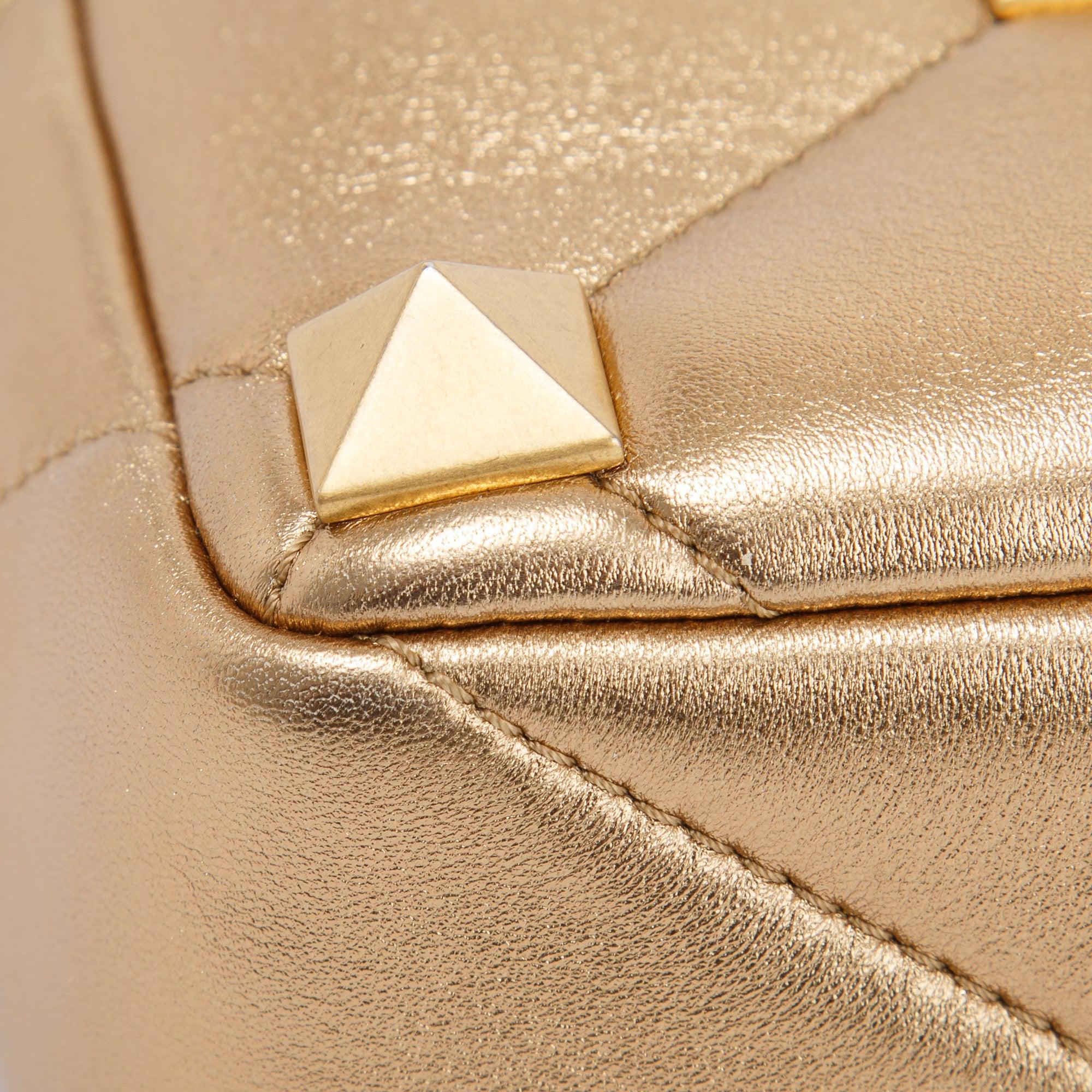 Valentino Metallic Gold Medium Roman Stud Shoulder Bag