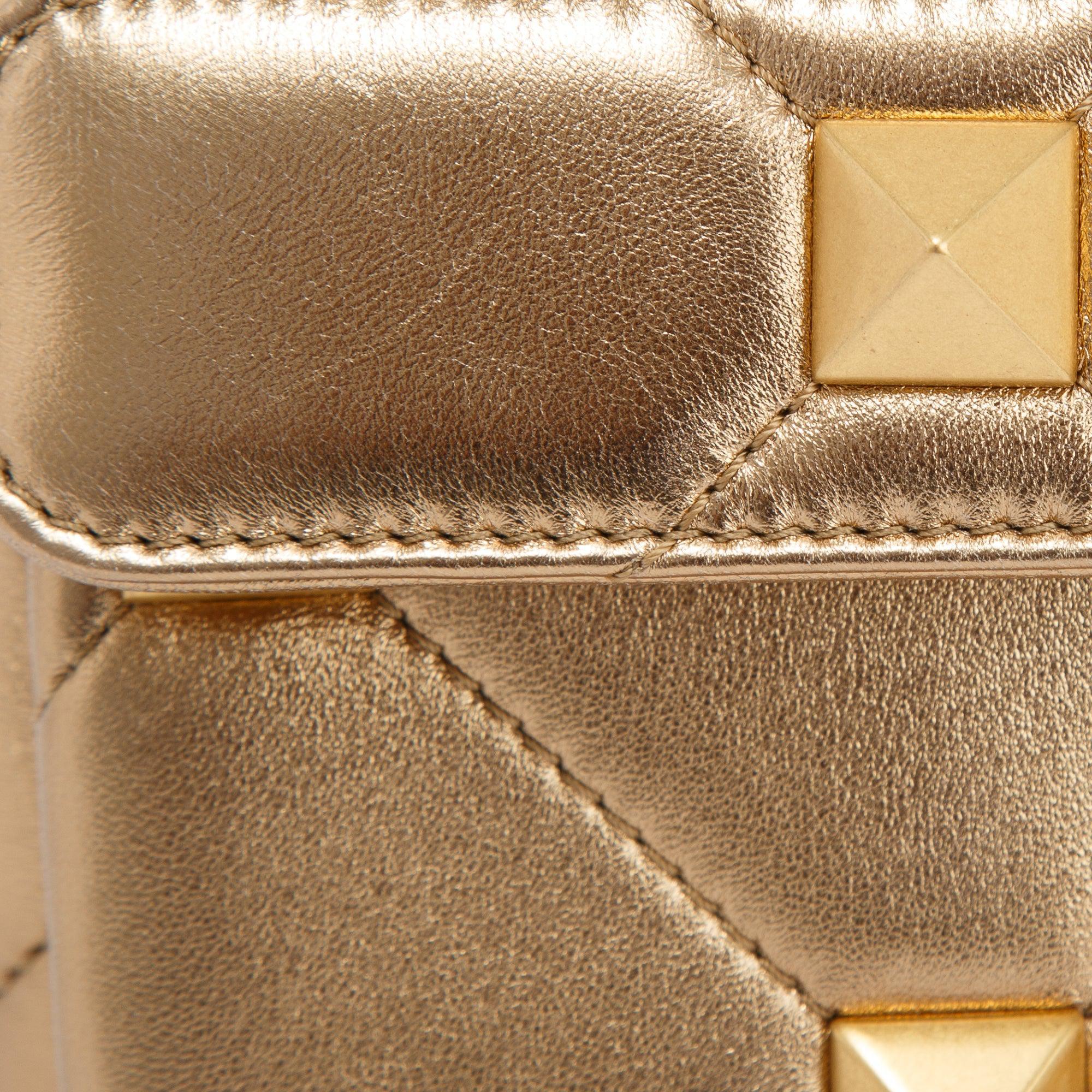 Valentino Metallic Gold Medium Roman Stud Shoulder Bag