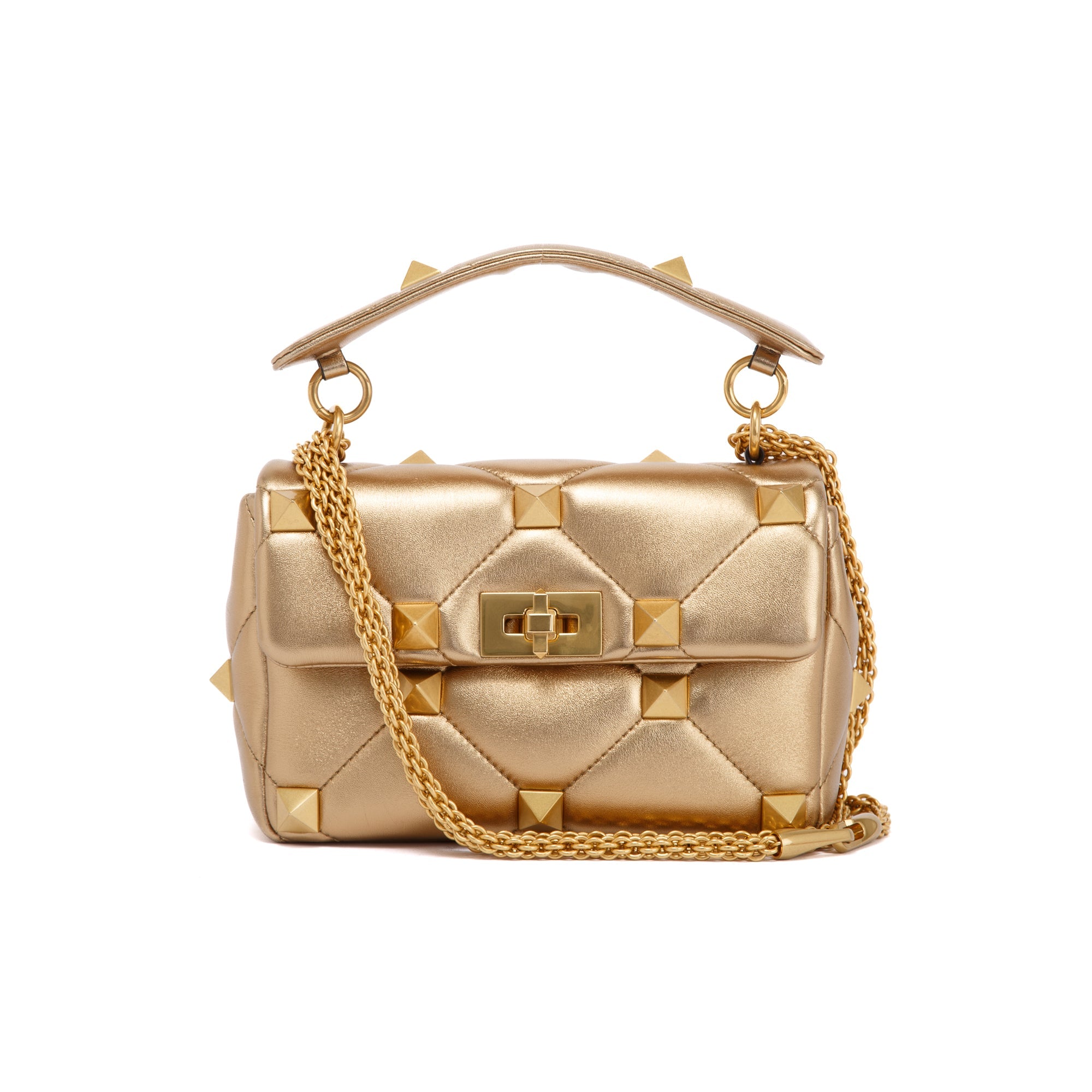 Valentino Metallic Gold Medium Roman Stud Shoulder Bag