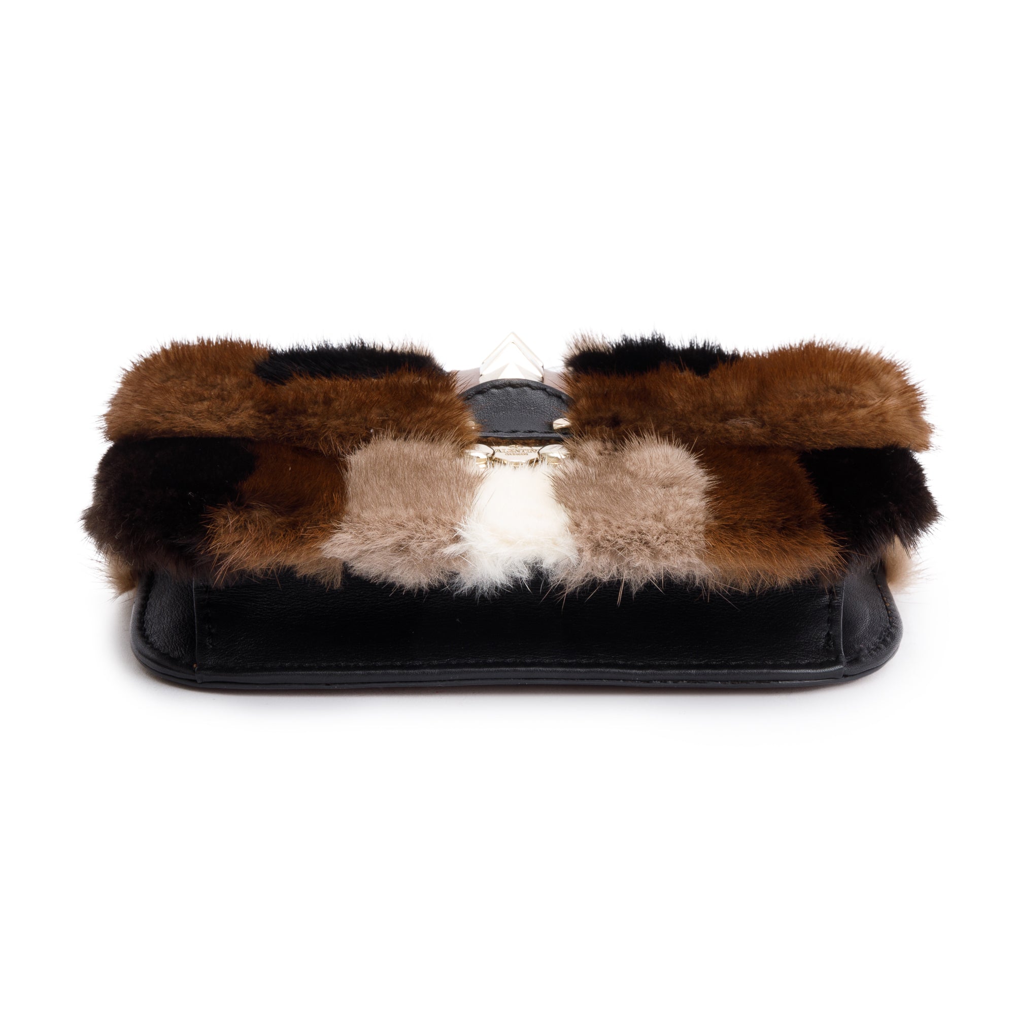 Valentino Multicolor Mink Fur Calfskin Leather Small Glam Lock Rockstud Flap Bag