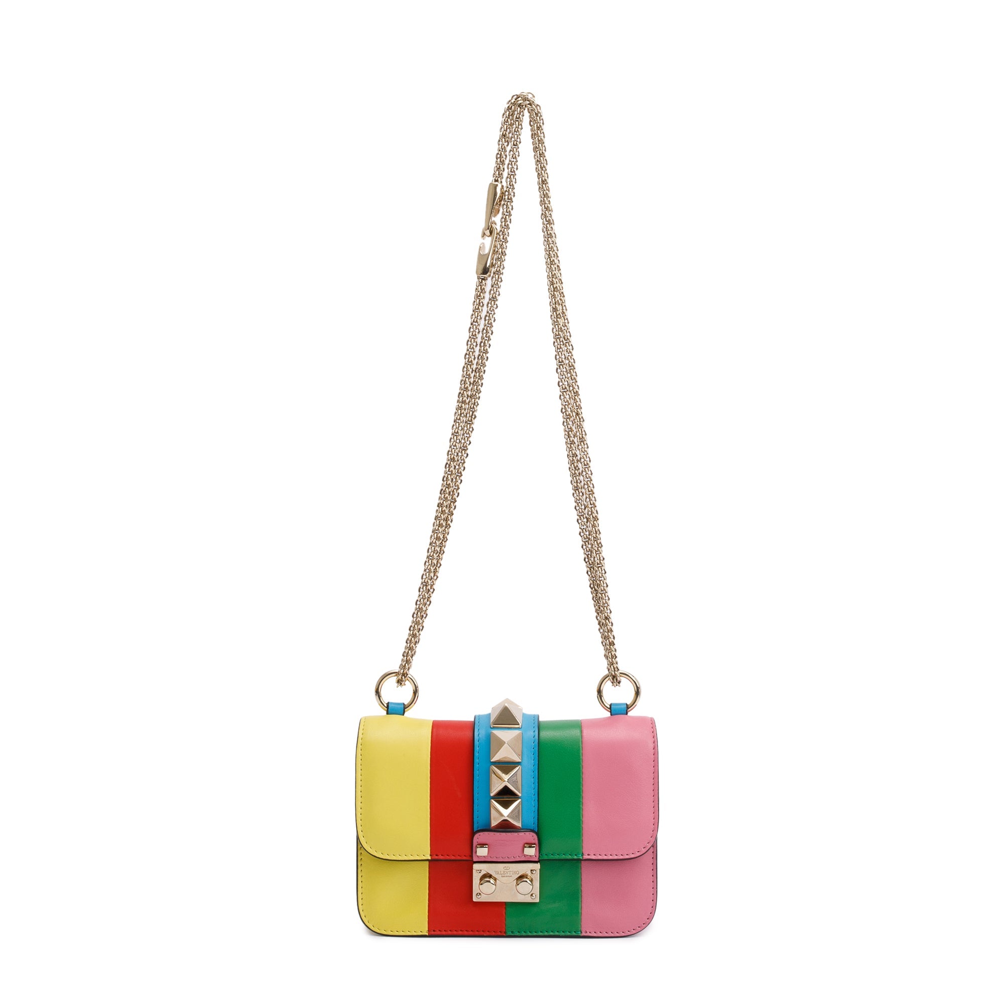 Valentino Multicolor Striped Calfskin Leather Mini 1973 Glam Lock Chain Bag