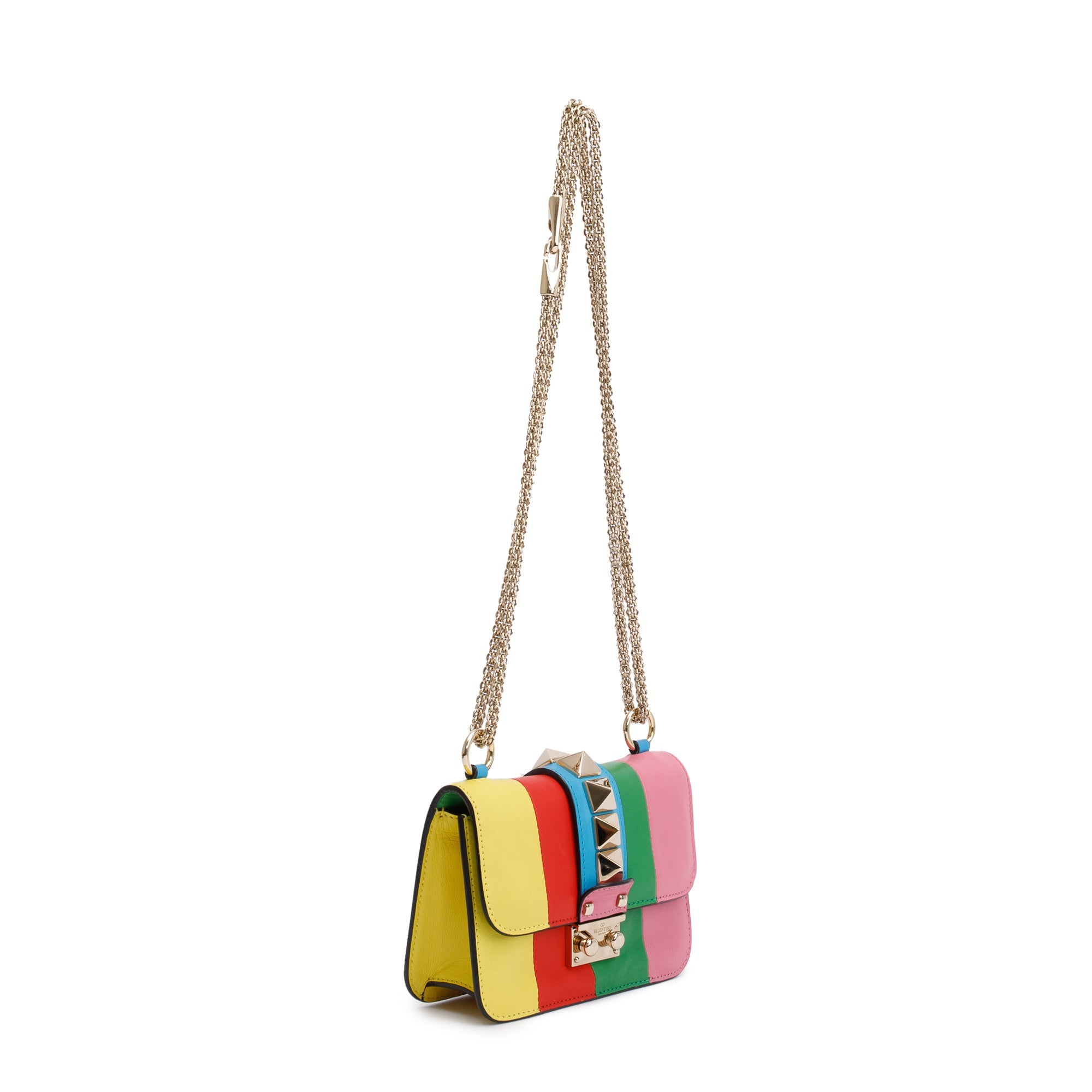 Valentino Multicolor Striped Calfskin Leather Mini 1973 Glam Lock Chain Bag