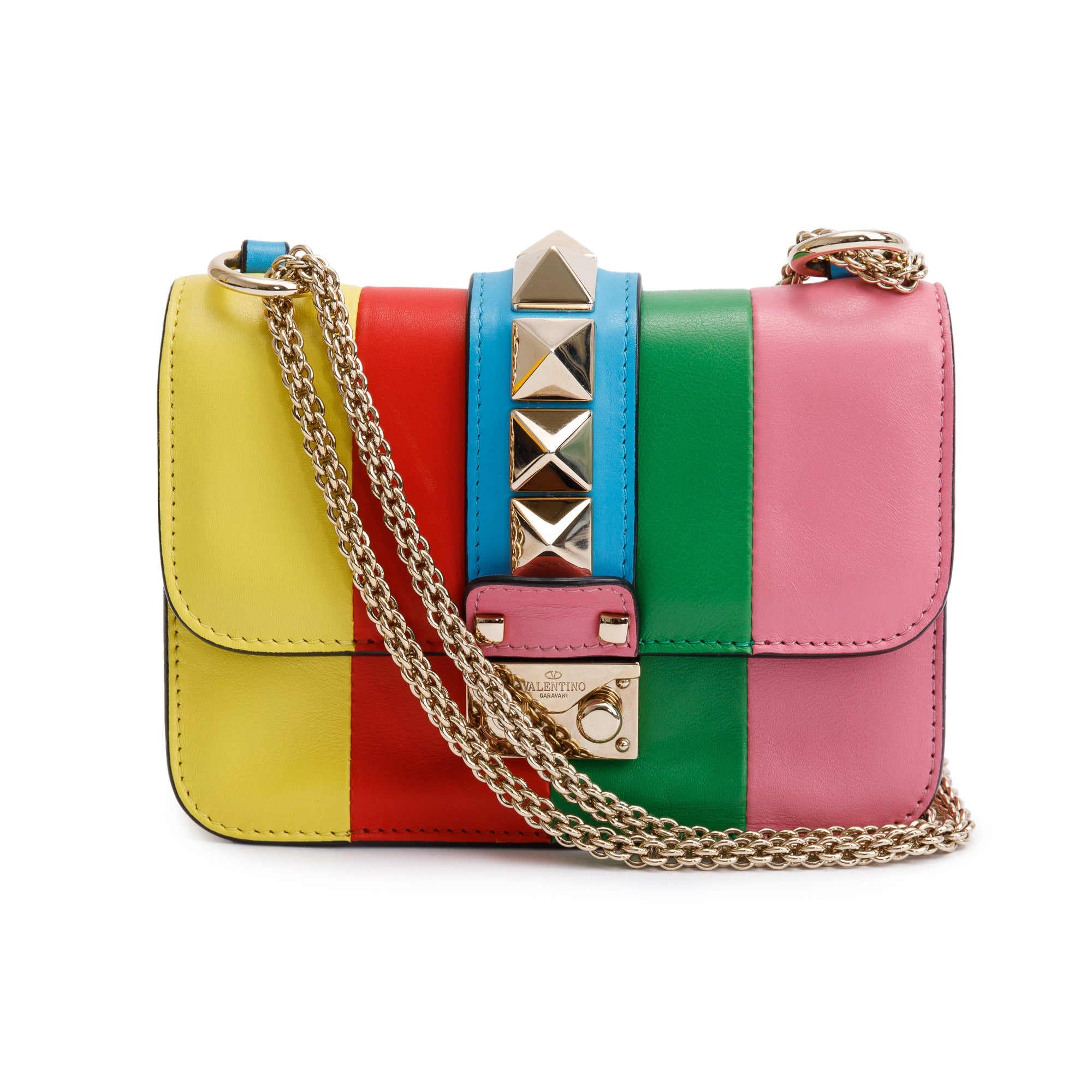 Valentino Multicolor Striped Calfskin Leather Mini 1973 Glam Lock Chain Bag
