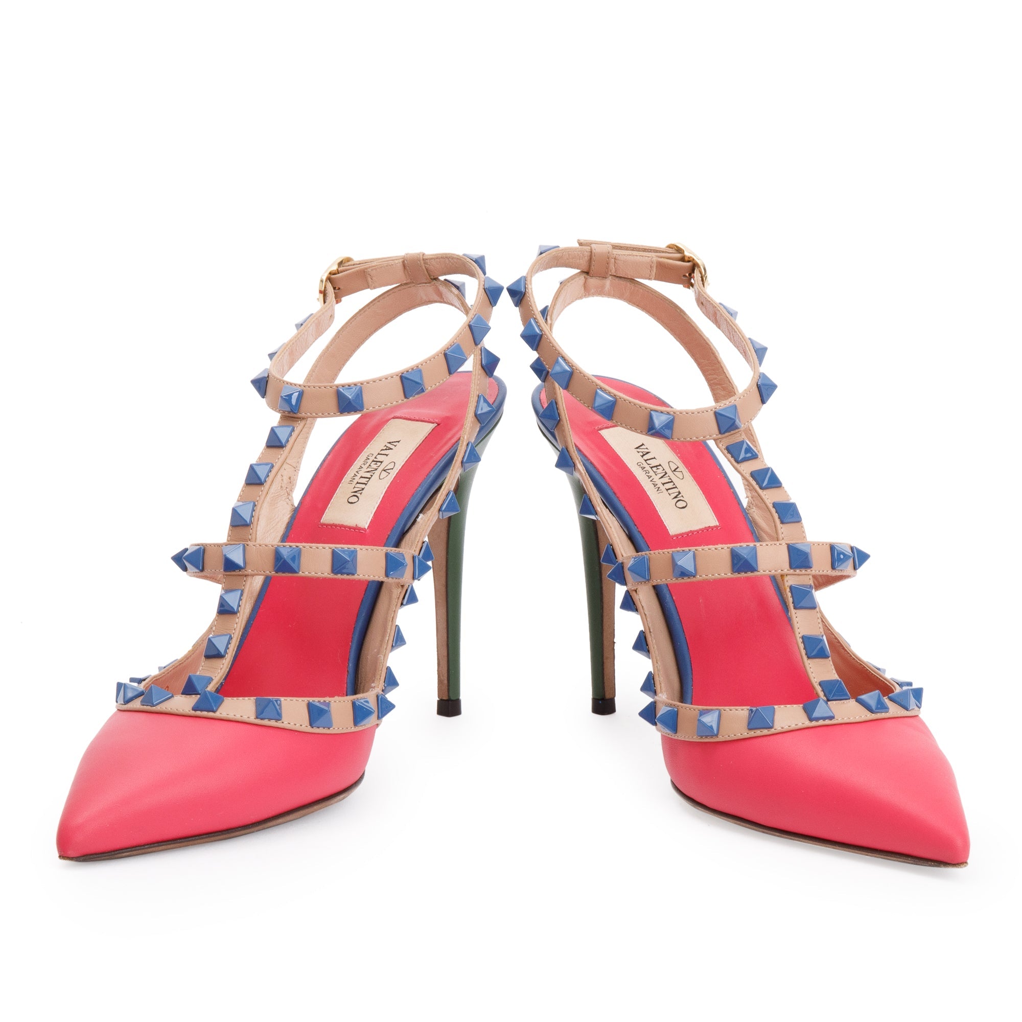 Valentino Multicolour Leather Rockstud Ankle Strap Pumps, Size 39 w/ Box