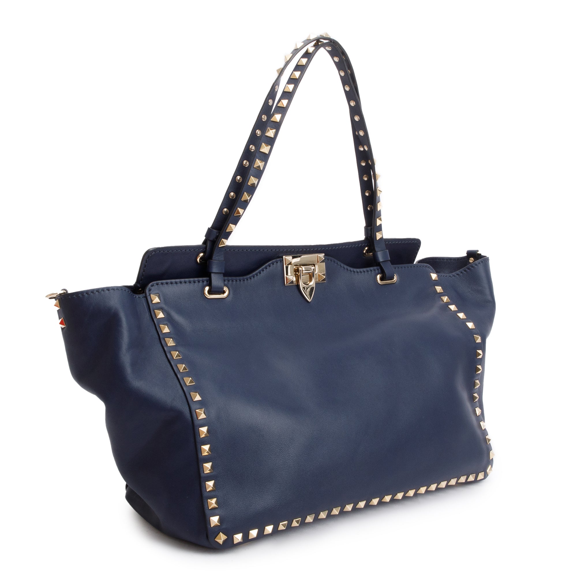 Valentino Navy Calfskin Leather Medium Rockstud Tote Bag w/ Strap