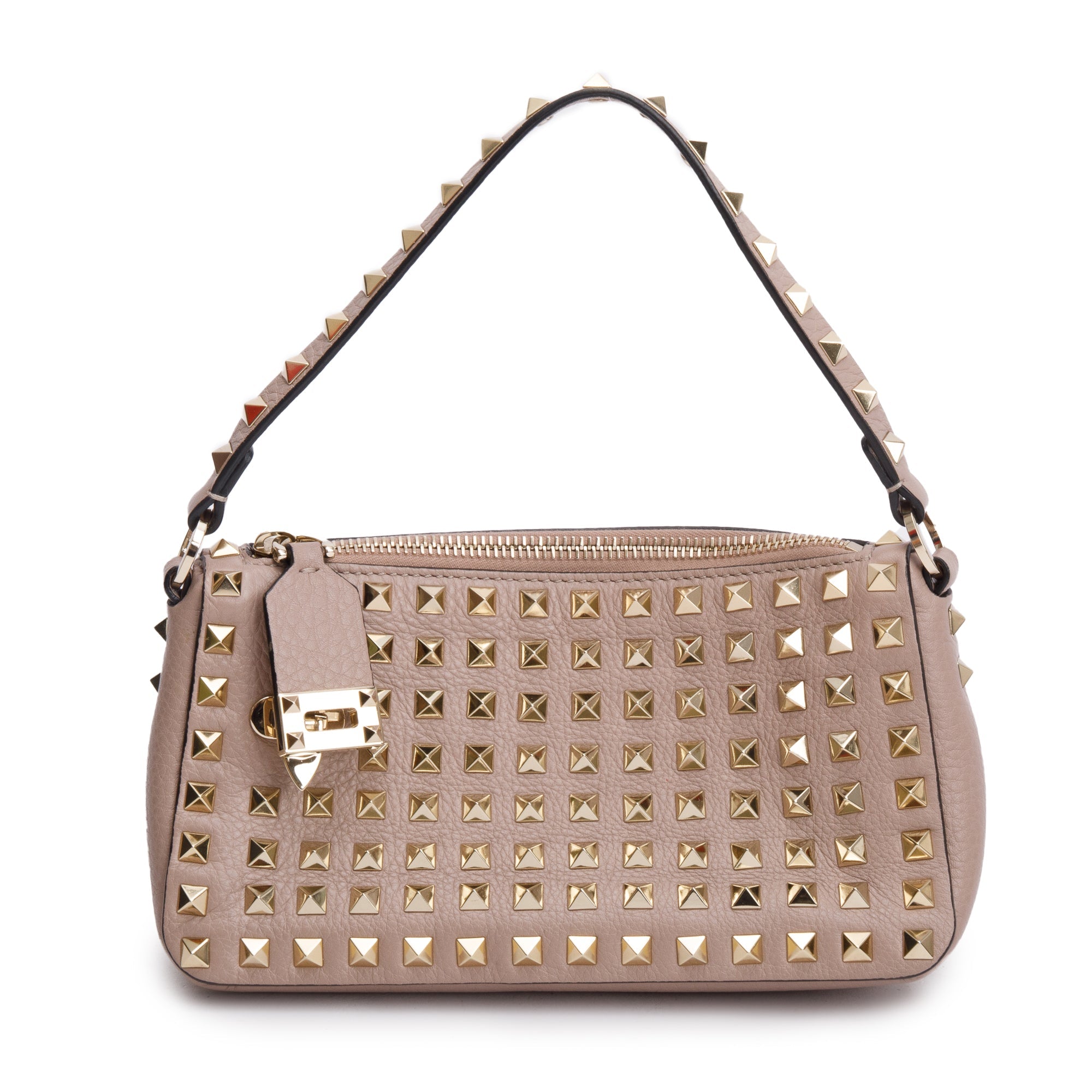 Valentino Neutral Grained Calfskin Leather All Over Rockstud Small Crossbody Bag w/ Strap & Box