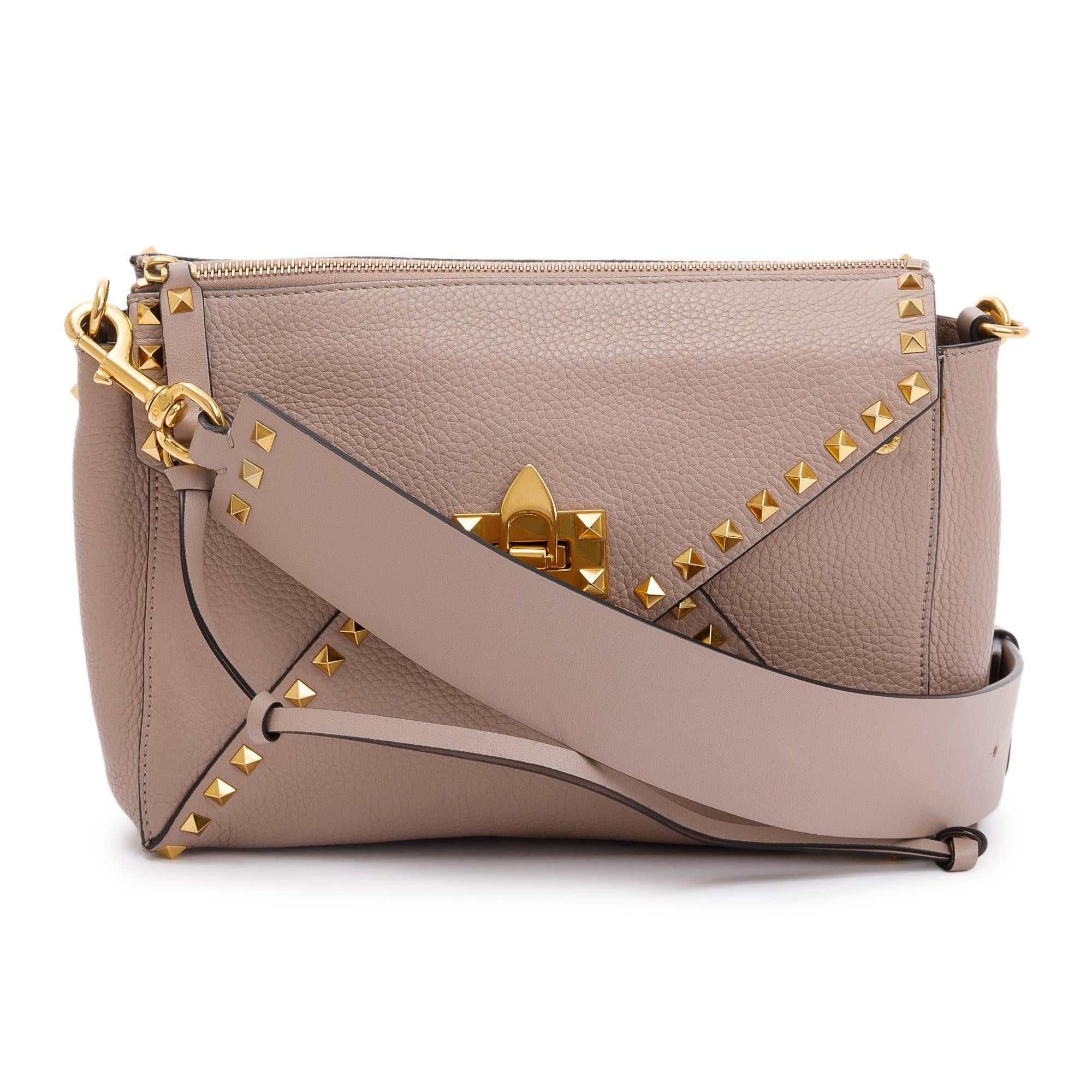 Valentino Pink Grained Calfskin Medium Rockstud Hype Shoulder Bag