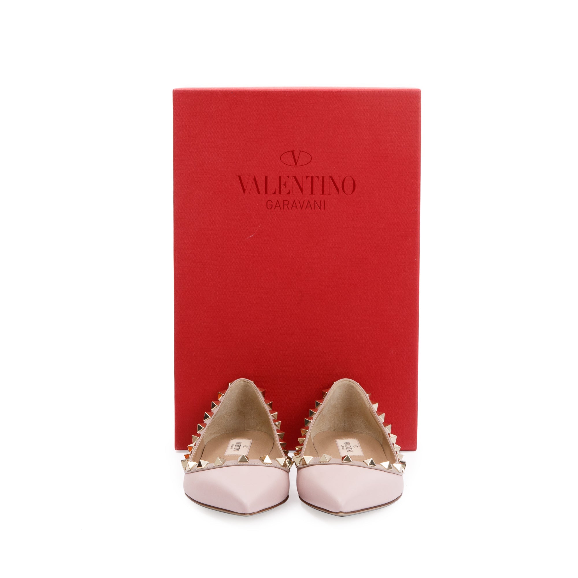 Valentino Pink Leather Rockstud Ballet Flat Shoes, Size 35 w/ Box