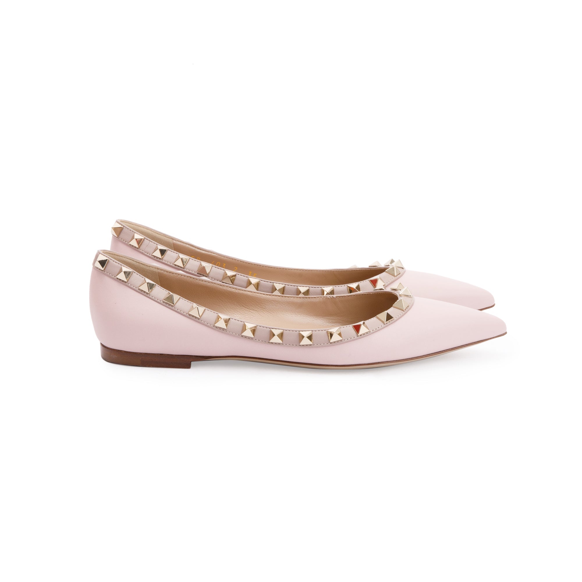 Valentino Pink Leather Rockstud Ballet Flat Shoes, Size 35 w/ Box