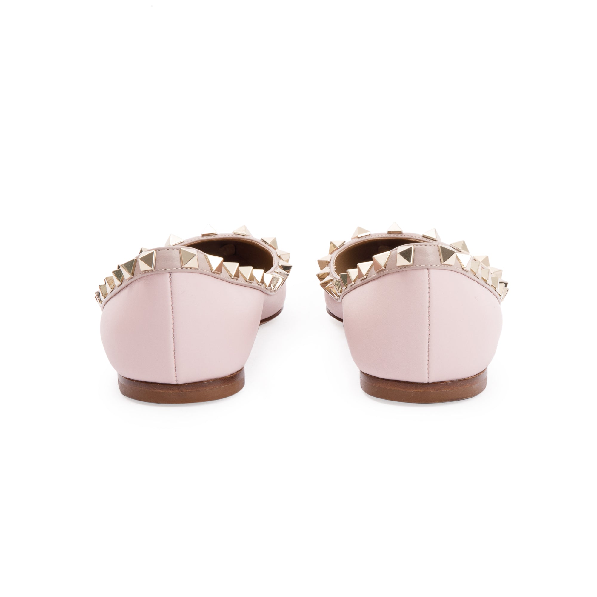Valentino Pink Leather Rockstud Ballet Flat Shoes, Size 35 w/ Box