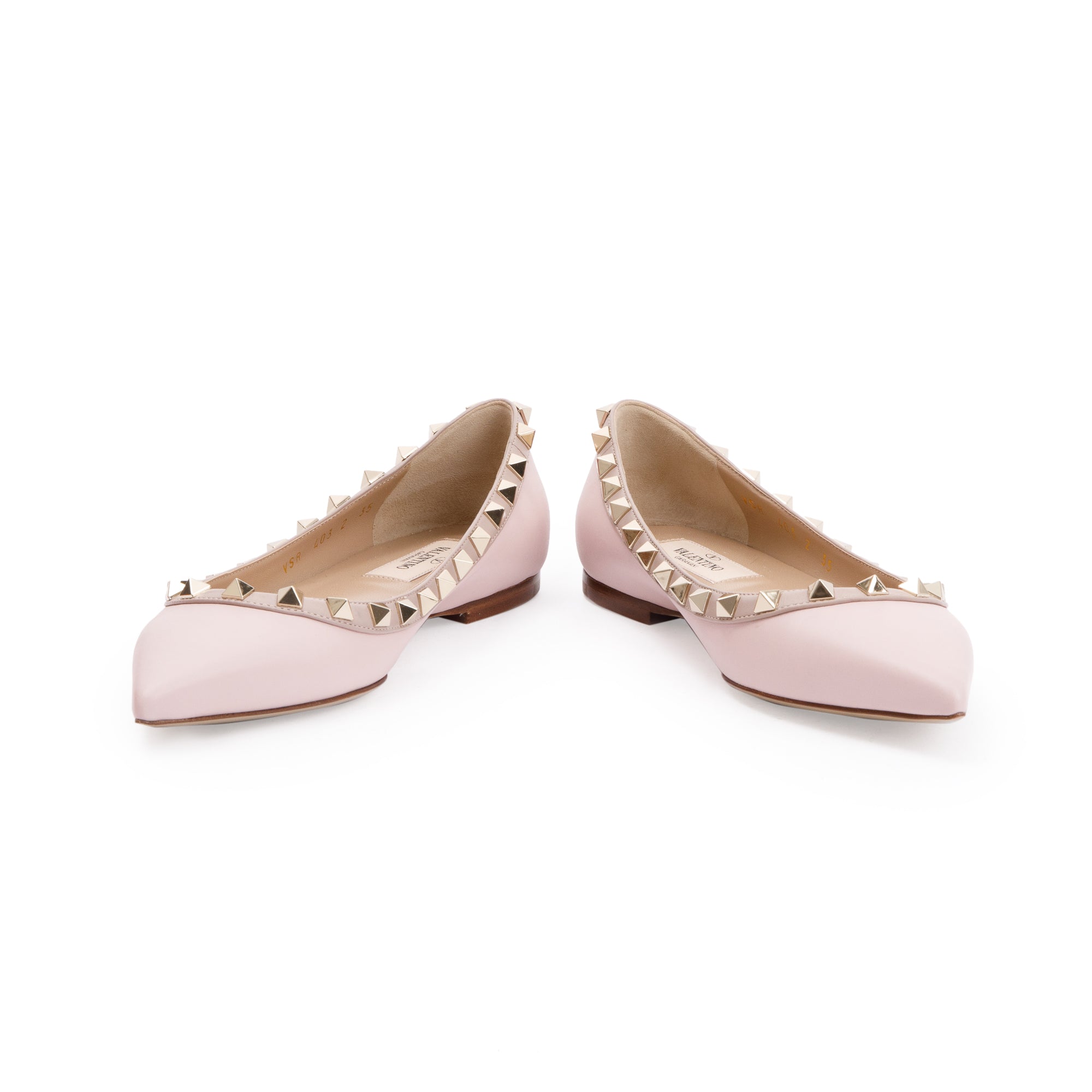 Valentino Pink Leather Rockstud Ballet Flat Shoes, Size 35 w/ Box
