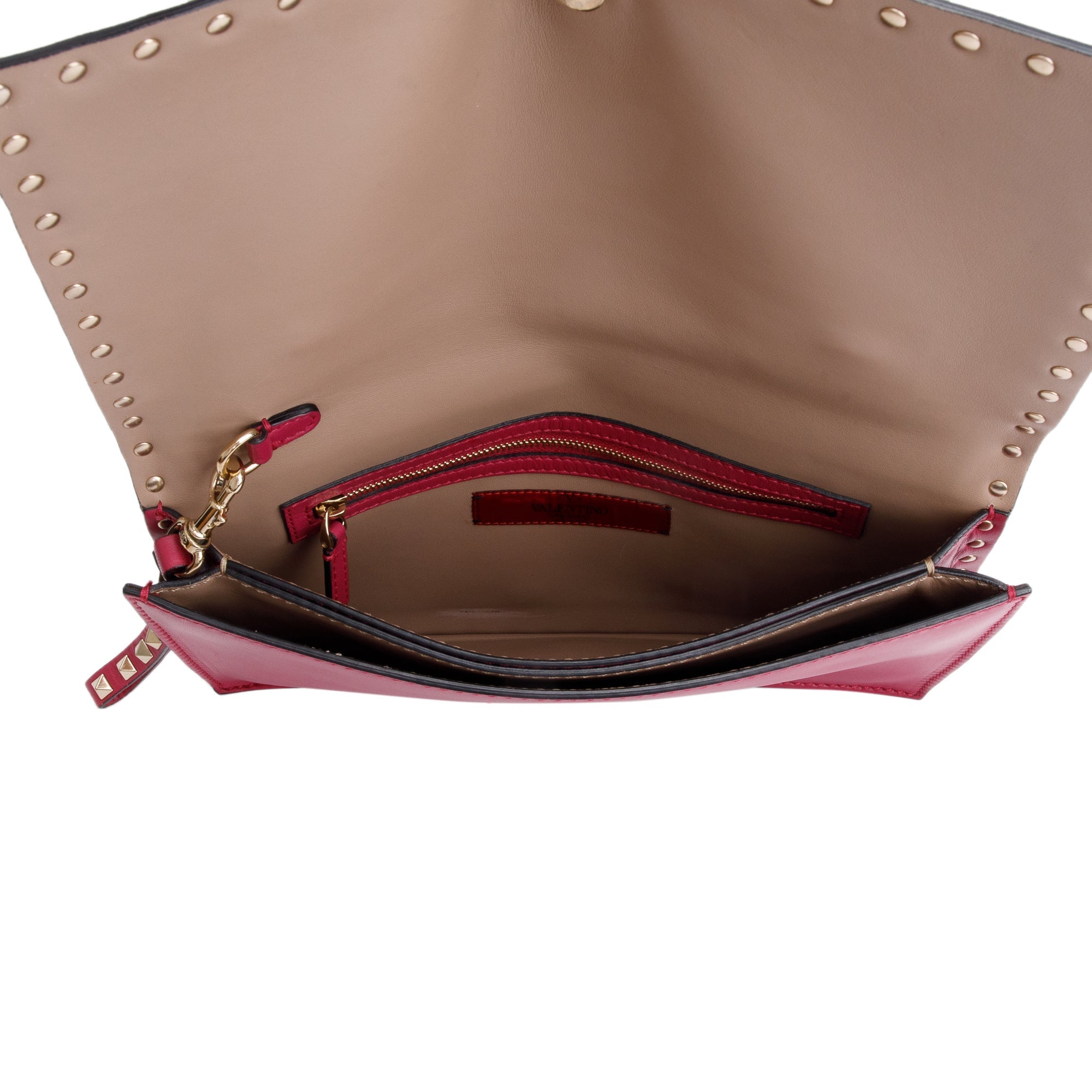 Valentino Pink Smooth Calfskin Leather Rockstud Wristlet Clutch w/ Wrist Strap
