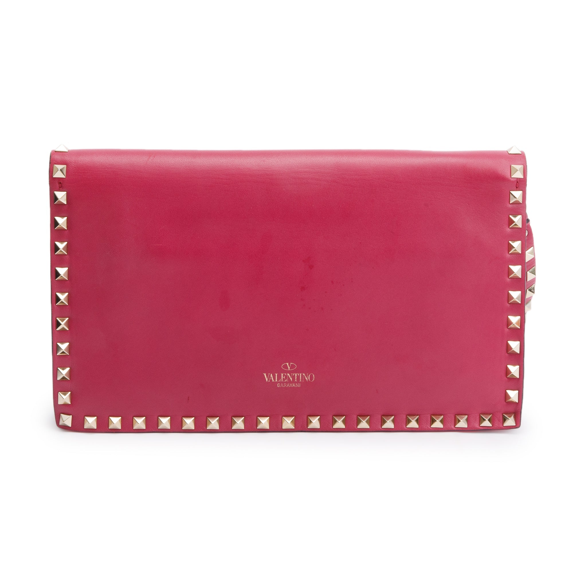 Valentino Pink Smooth Calfskin Leather Rockstud Wristlet Clutch w/ Wrist Strap