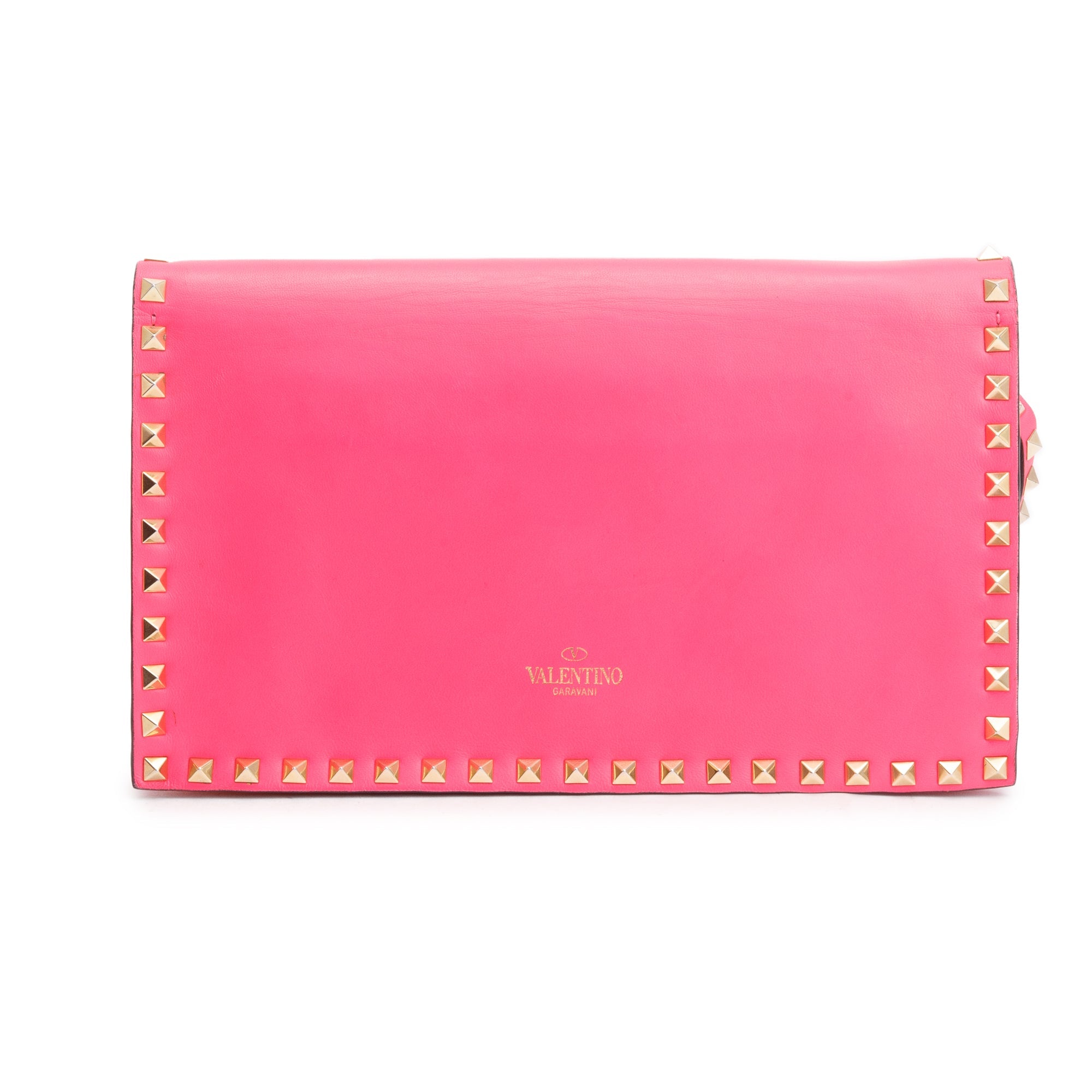 Valentino Pink Smooth Calfskin Leather Rockstud Wristlet Clutch w/ Wrist Strap