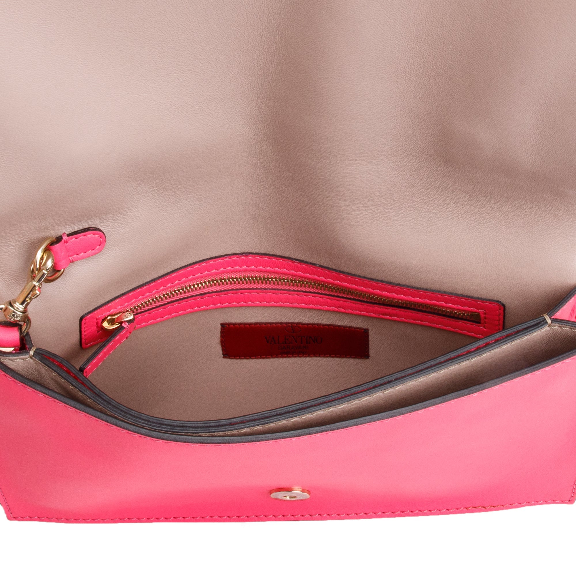 Valentino Pink Smooth Calfskin Leather Rockstud Wristlet Clutch w/ Wrist Strap