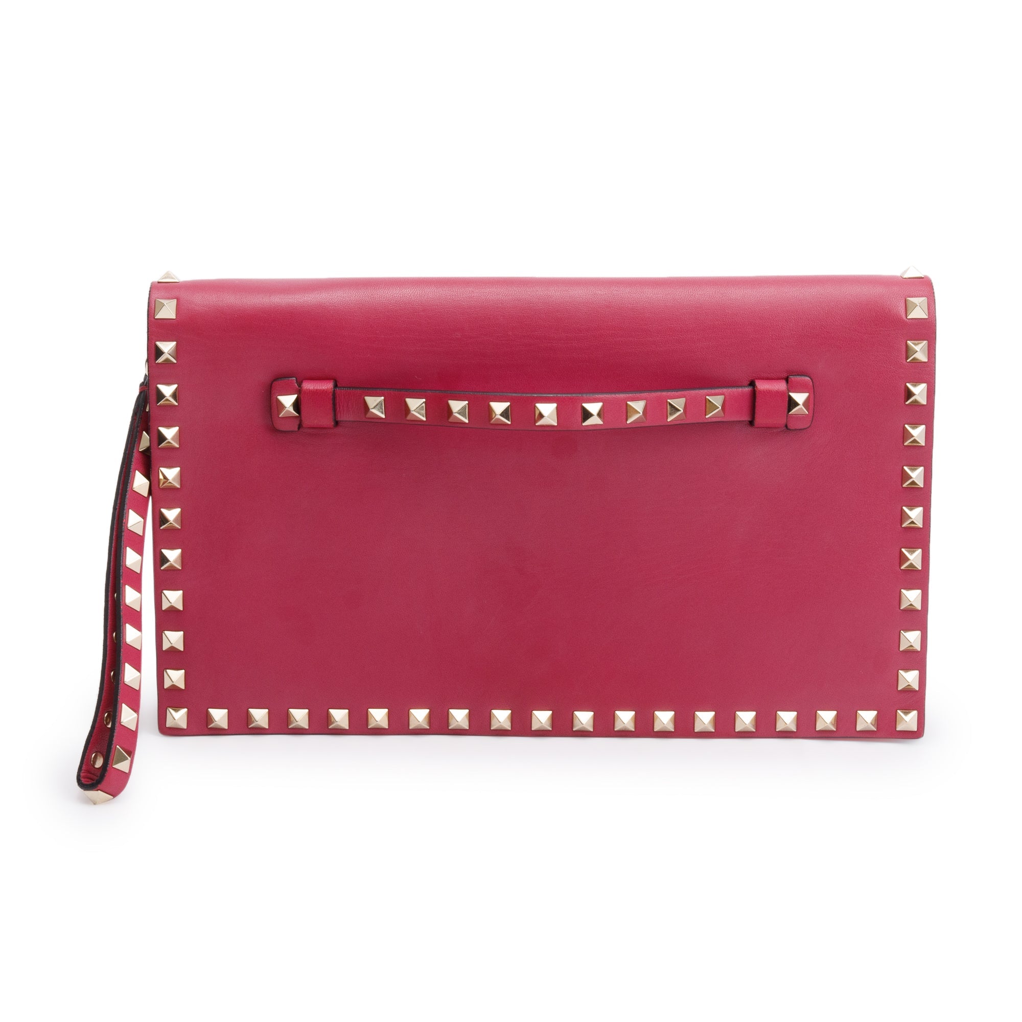 Valentino Pink Smooth Calfskin Leather Rockstud Wristlet Clutch w/ Wrist Strap