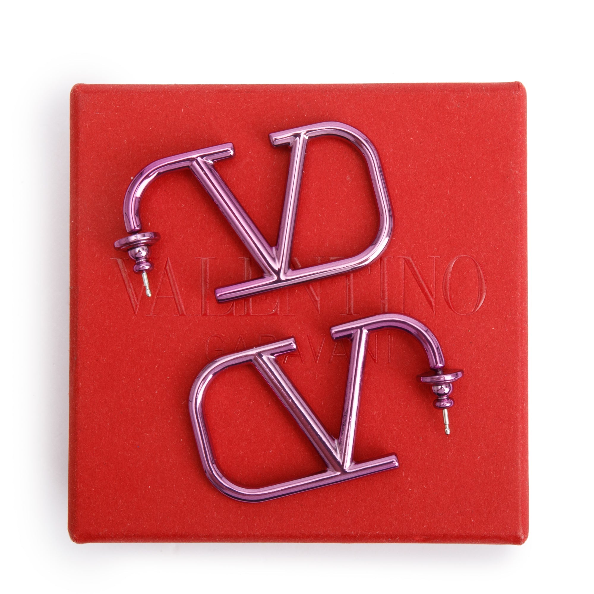 Valentino Purple VLogo Signature Hoop Earrings w/ Box