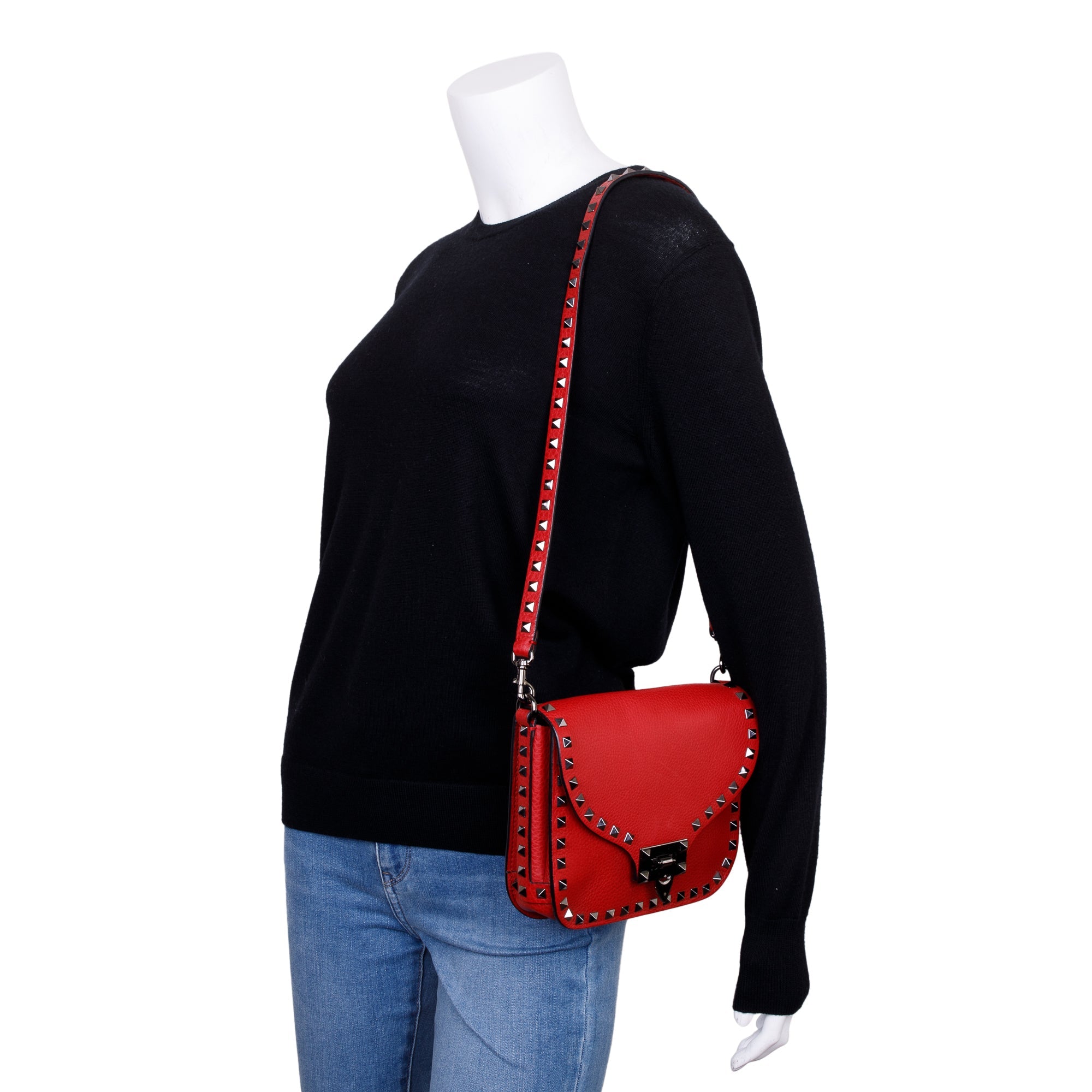 Valentino Red Calfskin Leather Rockstud Crossbody Bag