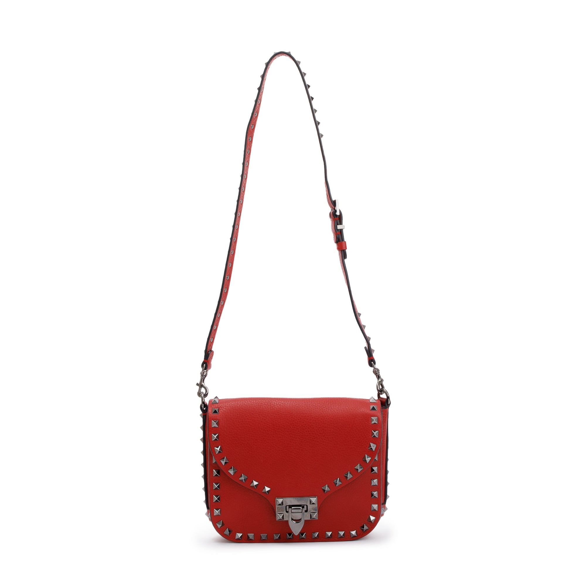 Valentino Red Calfskin Leather Rockstud Crossbody Bag