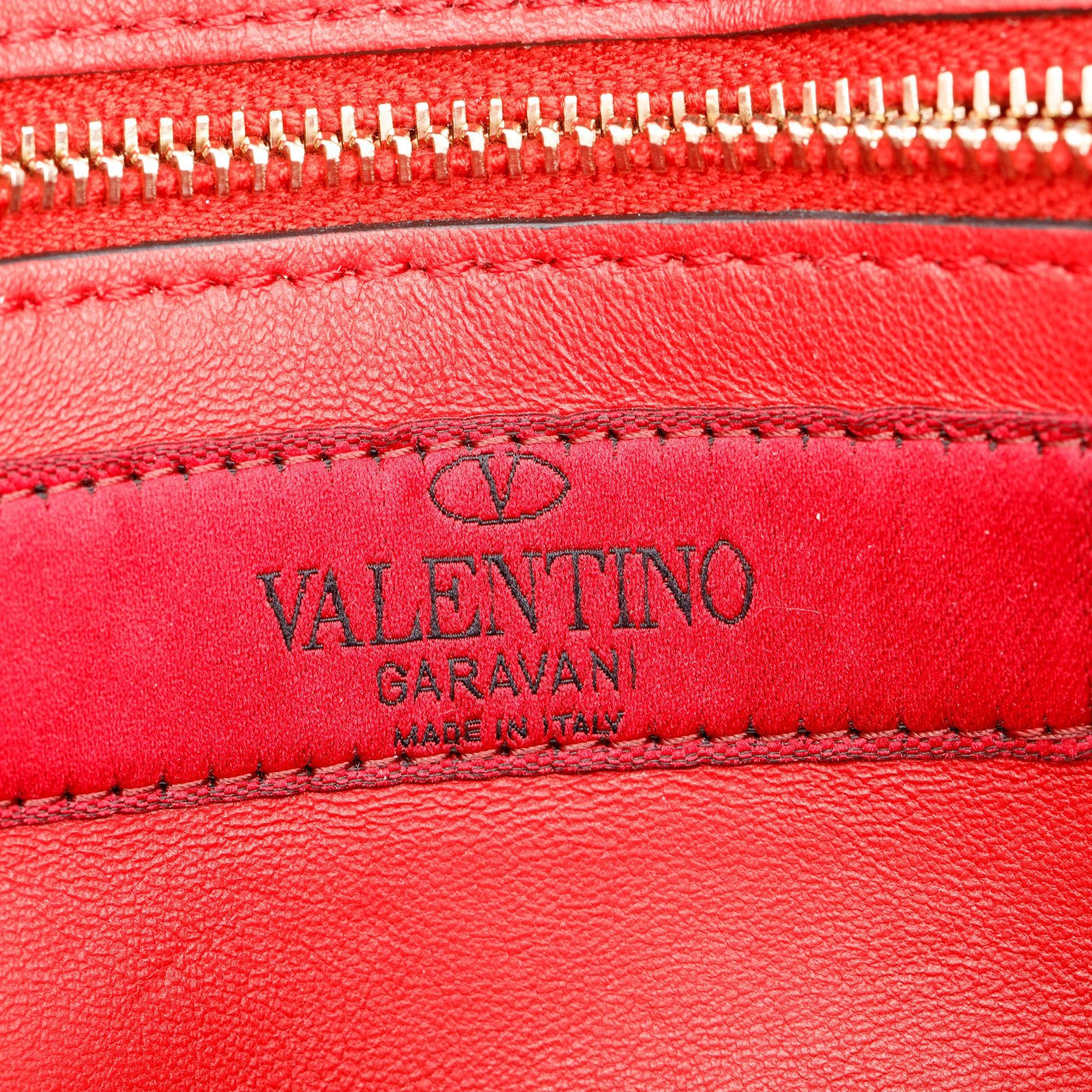 Valentino Red Calfskin Leather Rockstud Spike Wallet On Chain