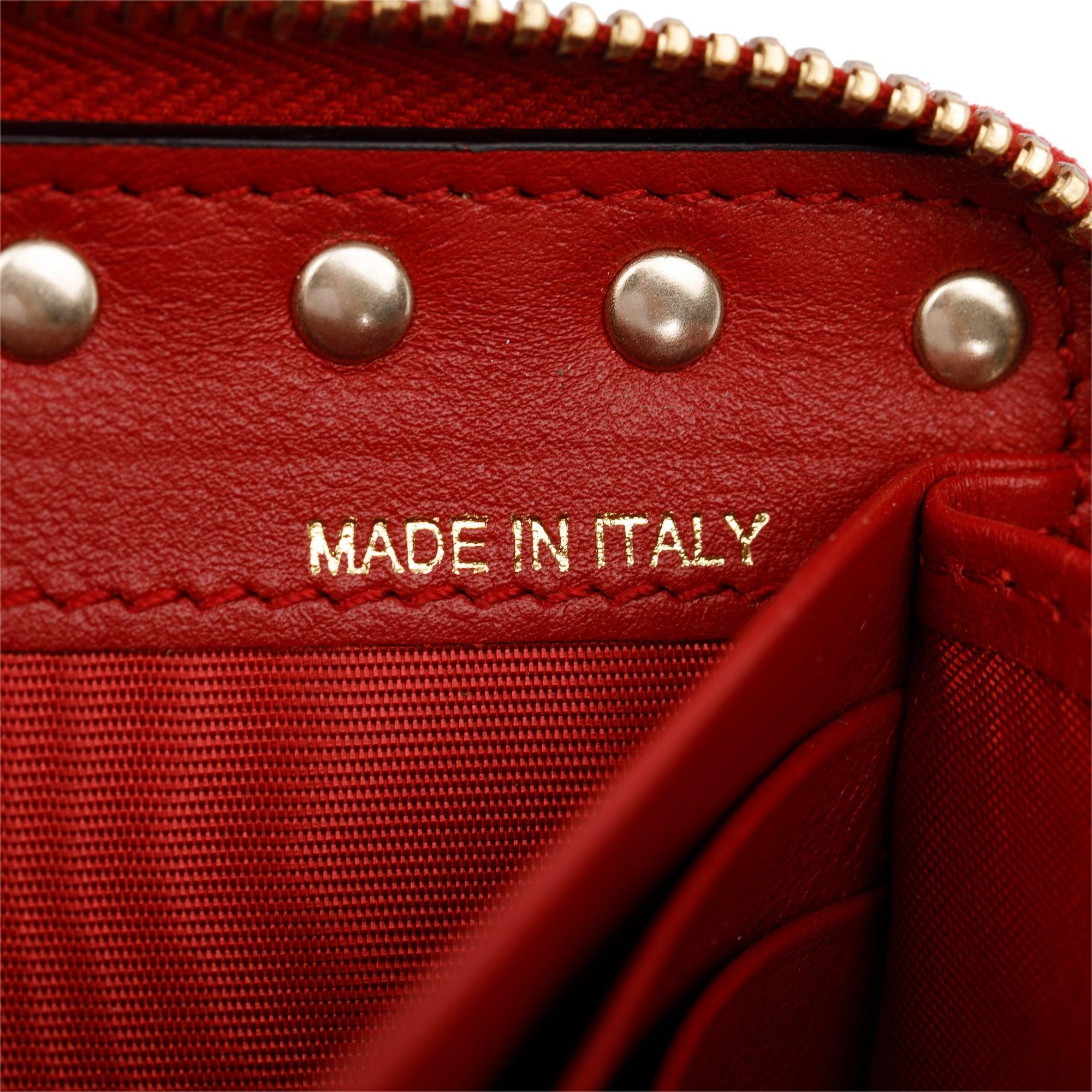 Valentino Red Calfskin Leather Rockstud Zippered Wallet w/ Box