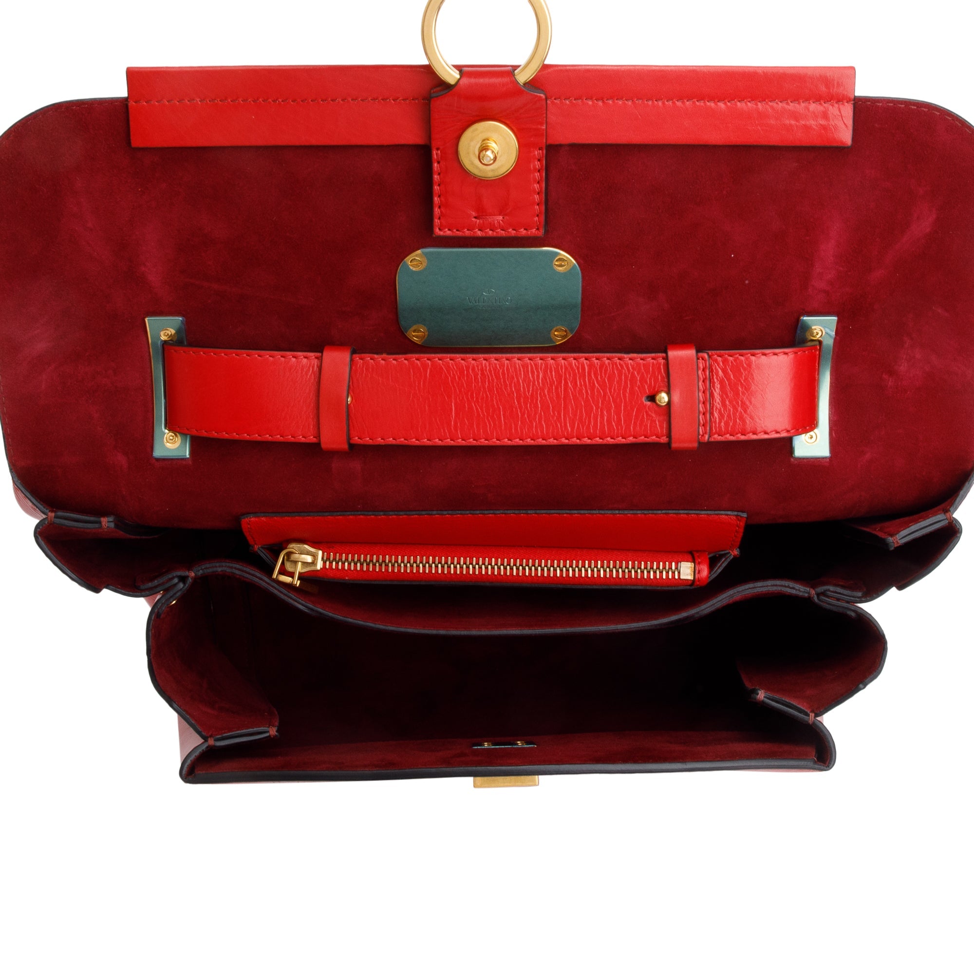 Valentino Red Calfskin Leather VChain Top Handle Bag