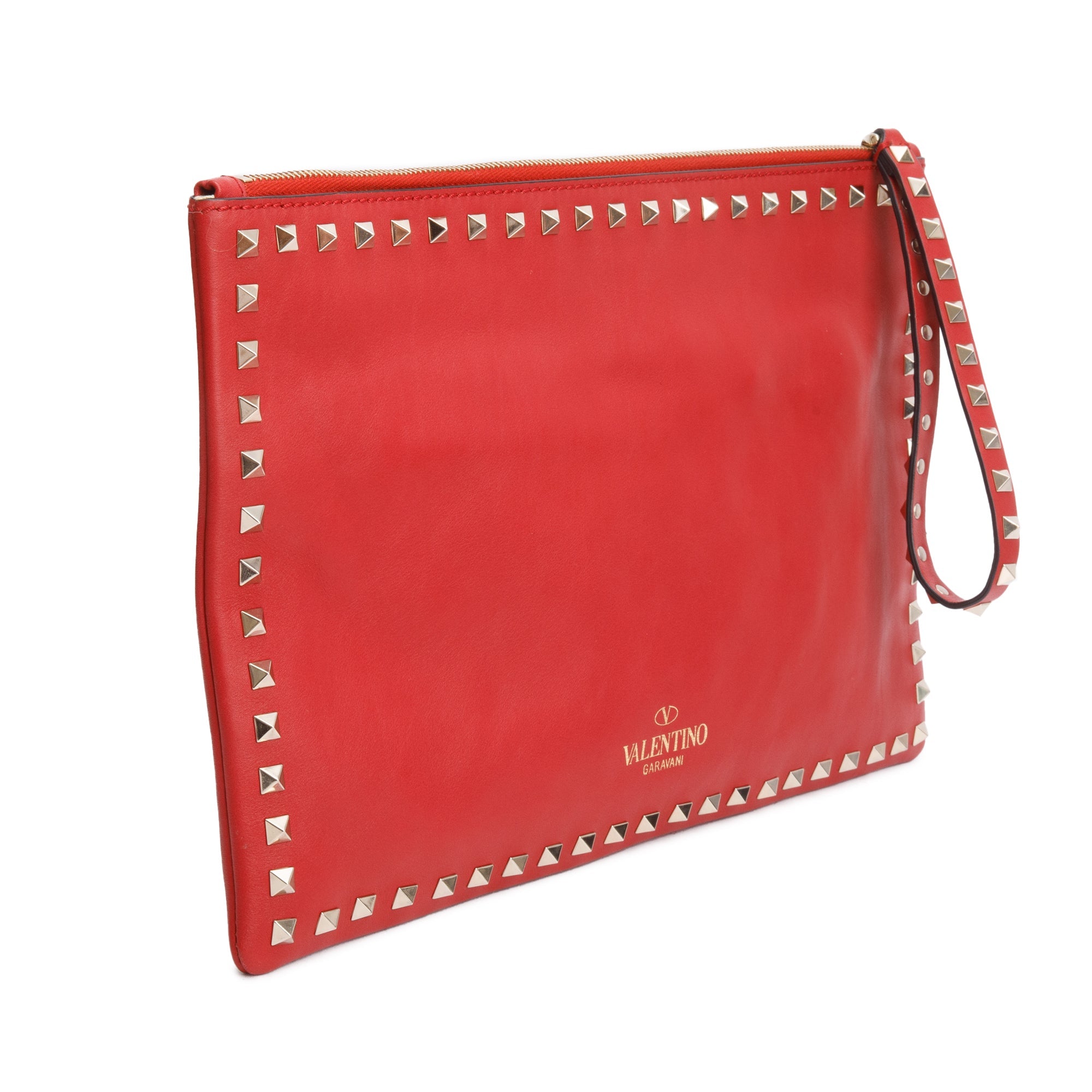 Valentino Red Leather Large Rockstud Clutch