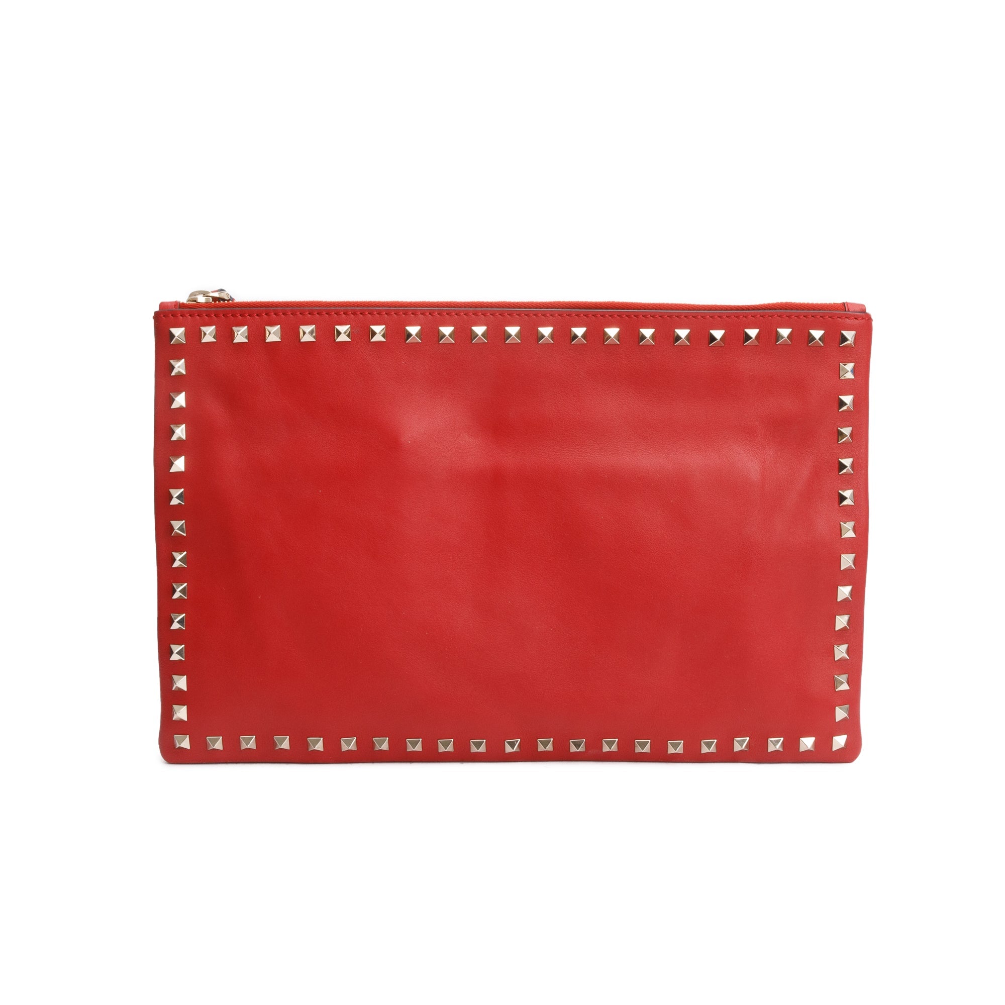 Valentino Red Leather Large Rockstud Clutch