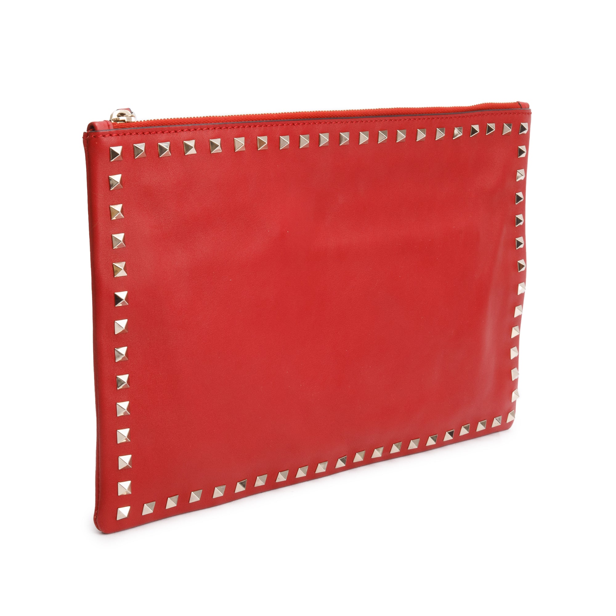 Valentino Red Leather Large Rockstud Clutch