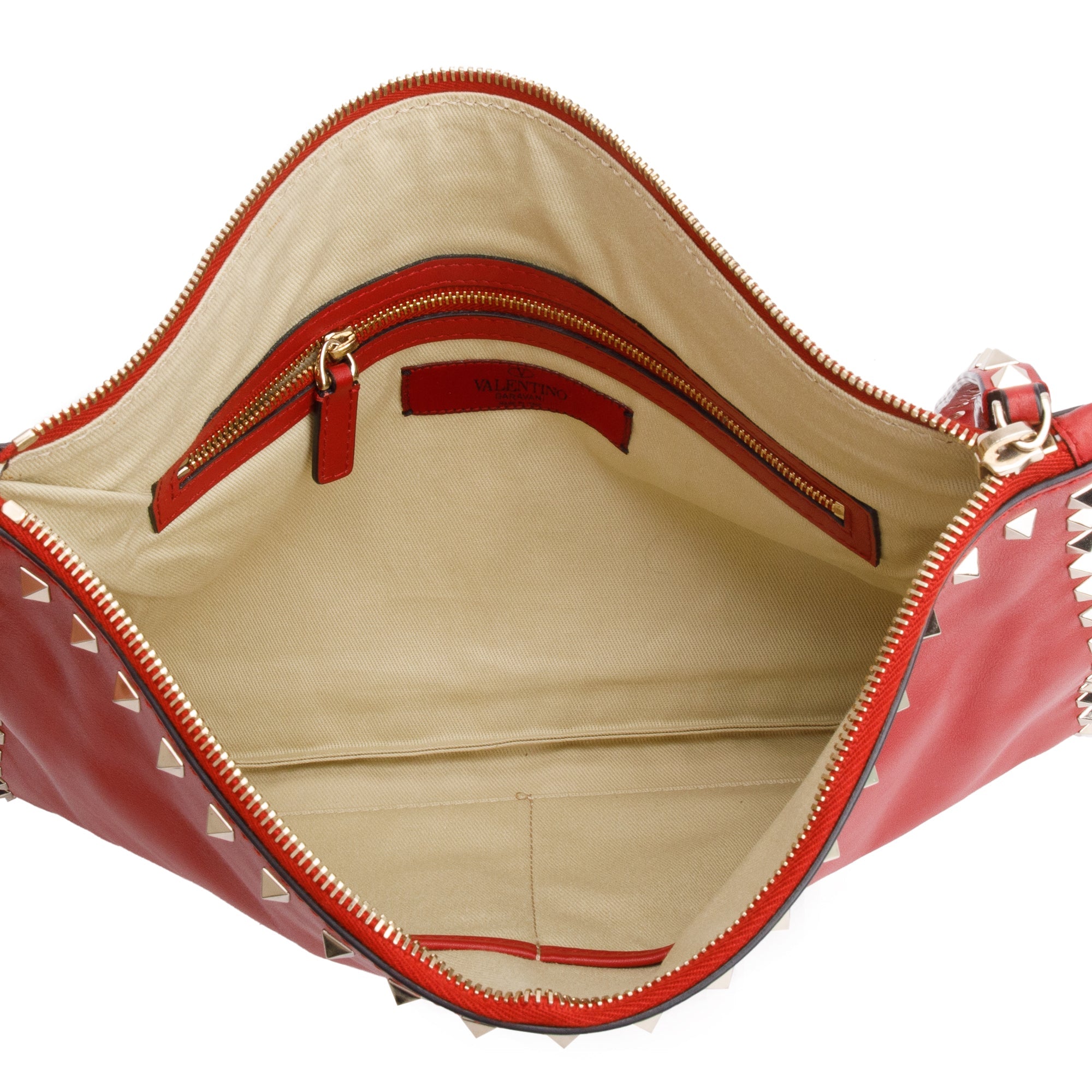 Valentino Red Leather Large Rockstud Clutch