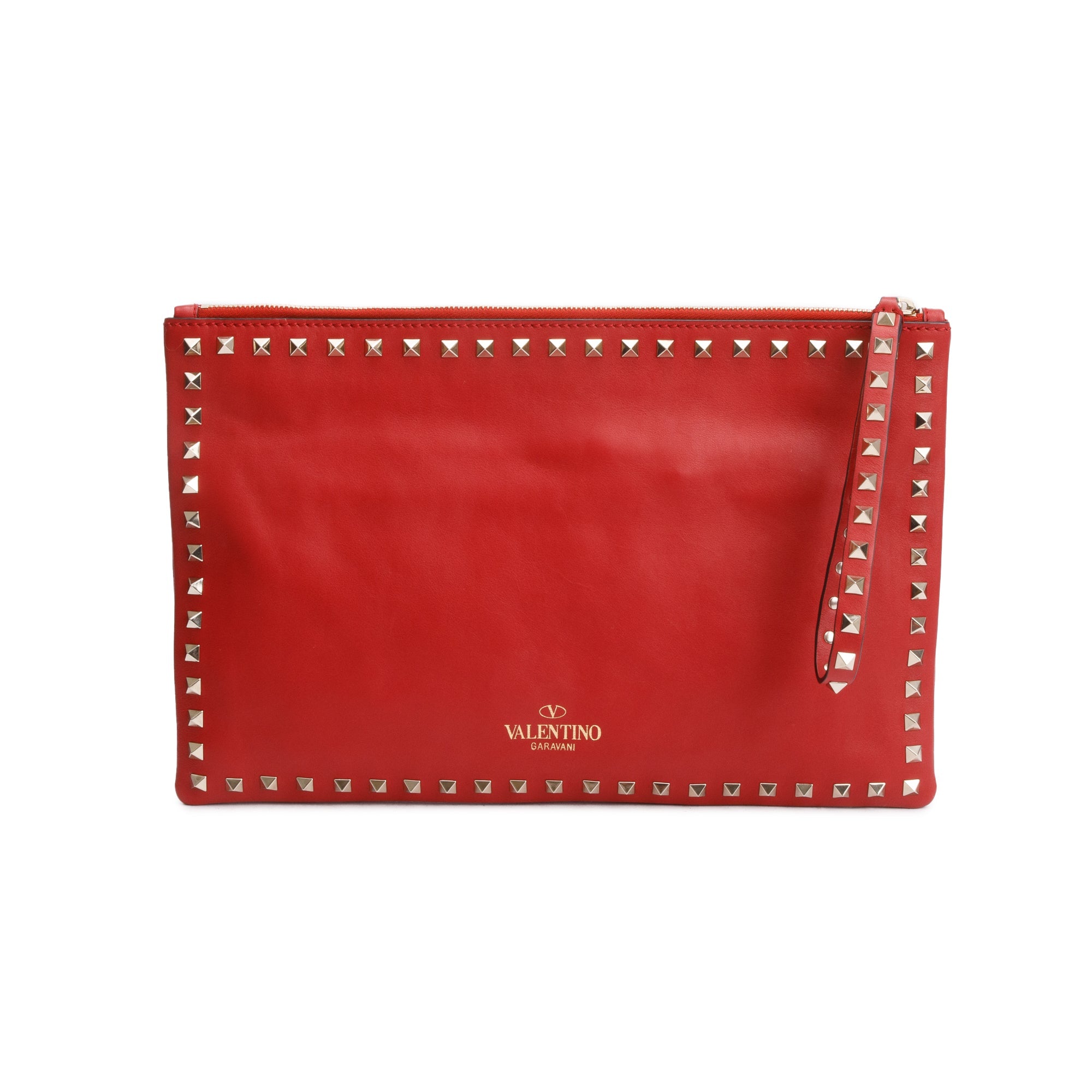 Valentino Red Leather Large Rockstud Clutch