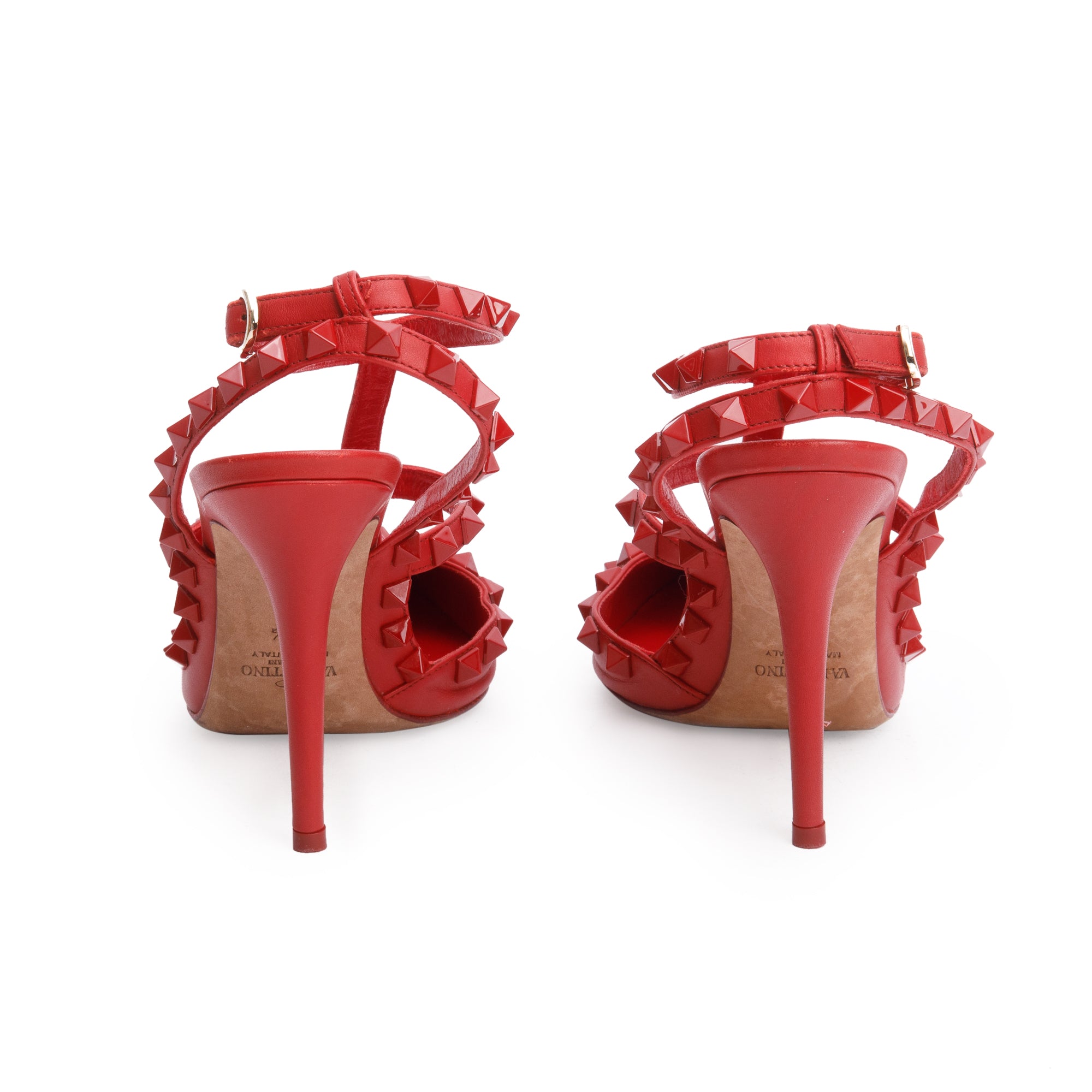 Valentino Red Leather Rockstud Ankle Strap Pumps, Size 36.5 w/ Box