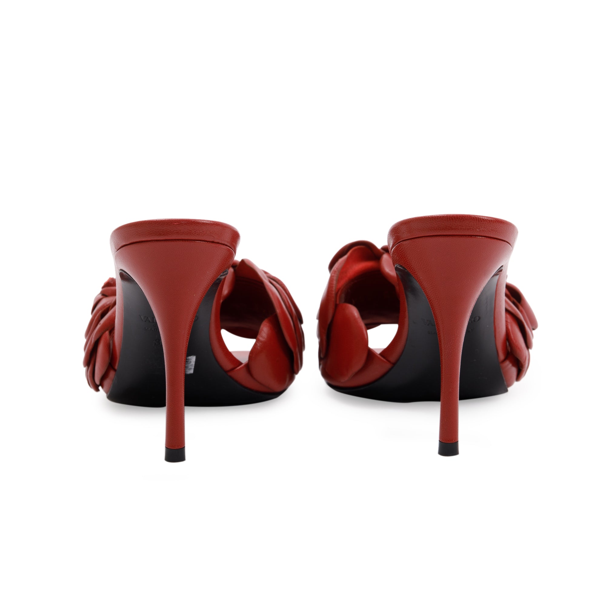 Valentino Red Leather Rose Atelier Slide Sandals, Size 37.5