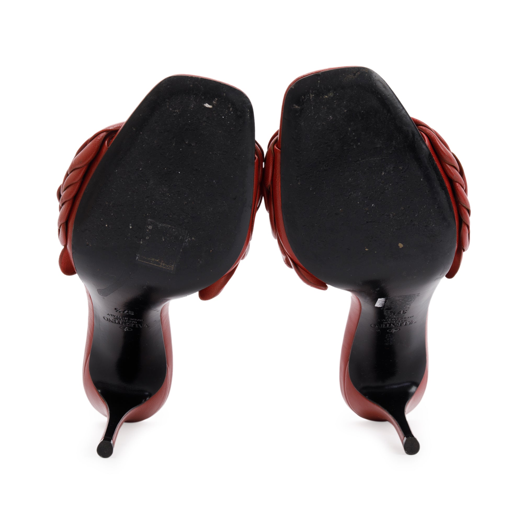 Valentino Red Leather Rose Atelier Slide Sandals, Size 37.5