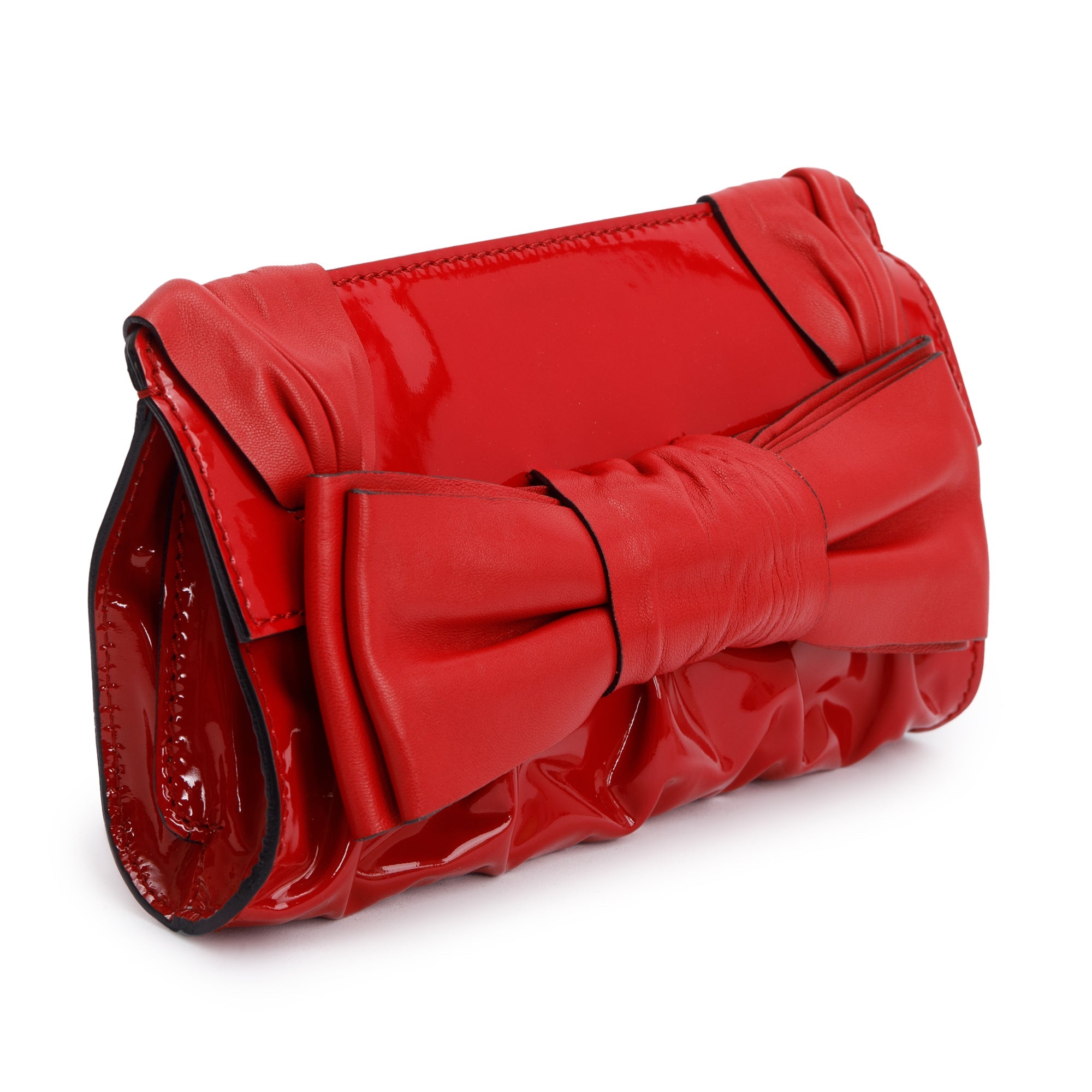 Valentino Red Patent Leather Bow Clutch